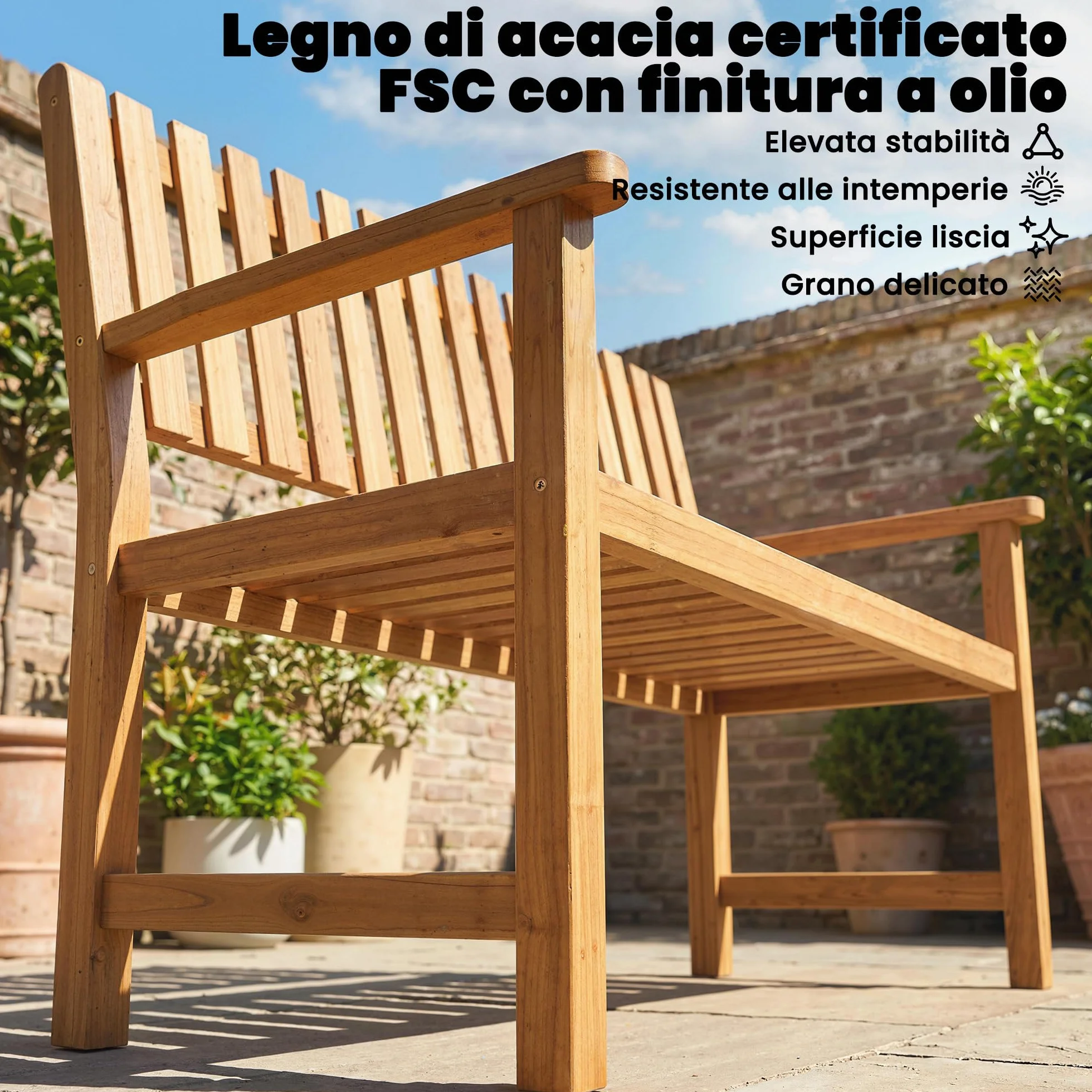 Outsunny Panchina da Esterno 2 Posti in Legno di Acacia FSC, Panchina da Giardino con Braccioli, Seduta e Schienale a Doghe, Max 320 kg, Panca da Esterno per Parco Terrazza, 112x64x92cm, Color Legno
