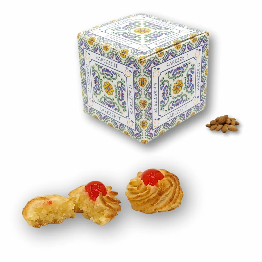 RAREZZE | Biscotti di Pasta di Mandorla Siciliana, con Ciliegia | Deliziosa confezione regalo (kg.1) | Dolci tipici di Sicilia | Preparazione artigianale | Spediti appena sfornati !