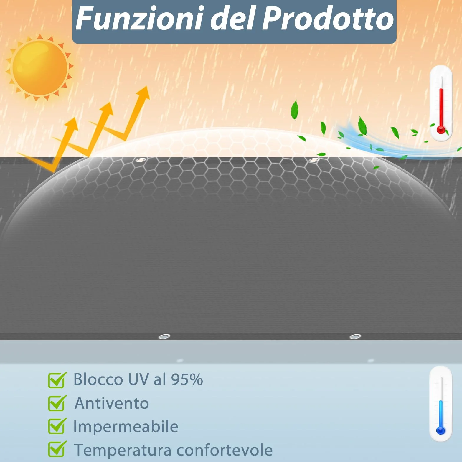 AXT SHADE Vela Ombreggiante Impermeabile Rettangolare 1x2m Tenda a Vela Parasole e Protezione Raggi UV con Occhiellato per Esterno Terrazza Giardino-Antracite
