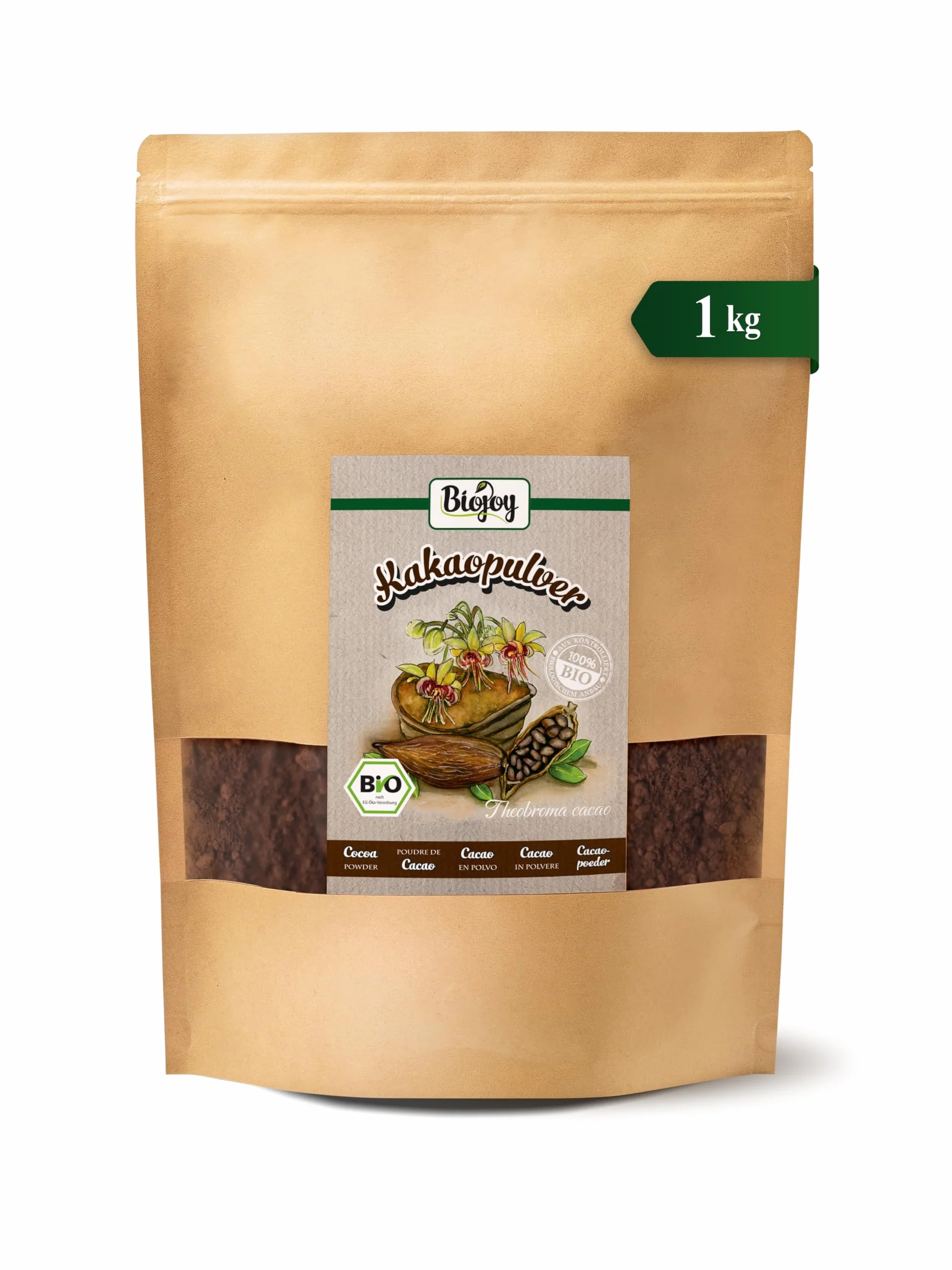 Biojoy Cacao in Polvere Biologico (1 kg), Naturale e Senza Zuccheri Aggiunti (Theobroma cacao)