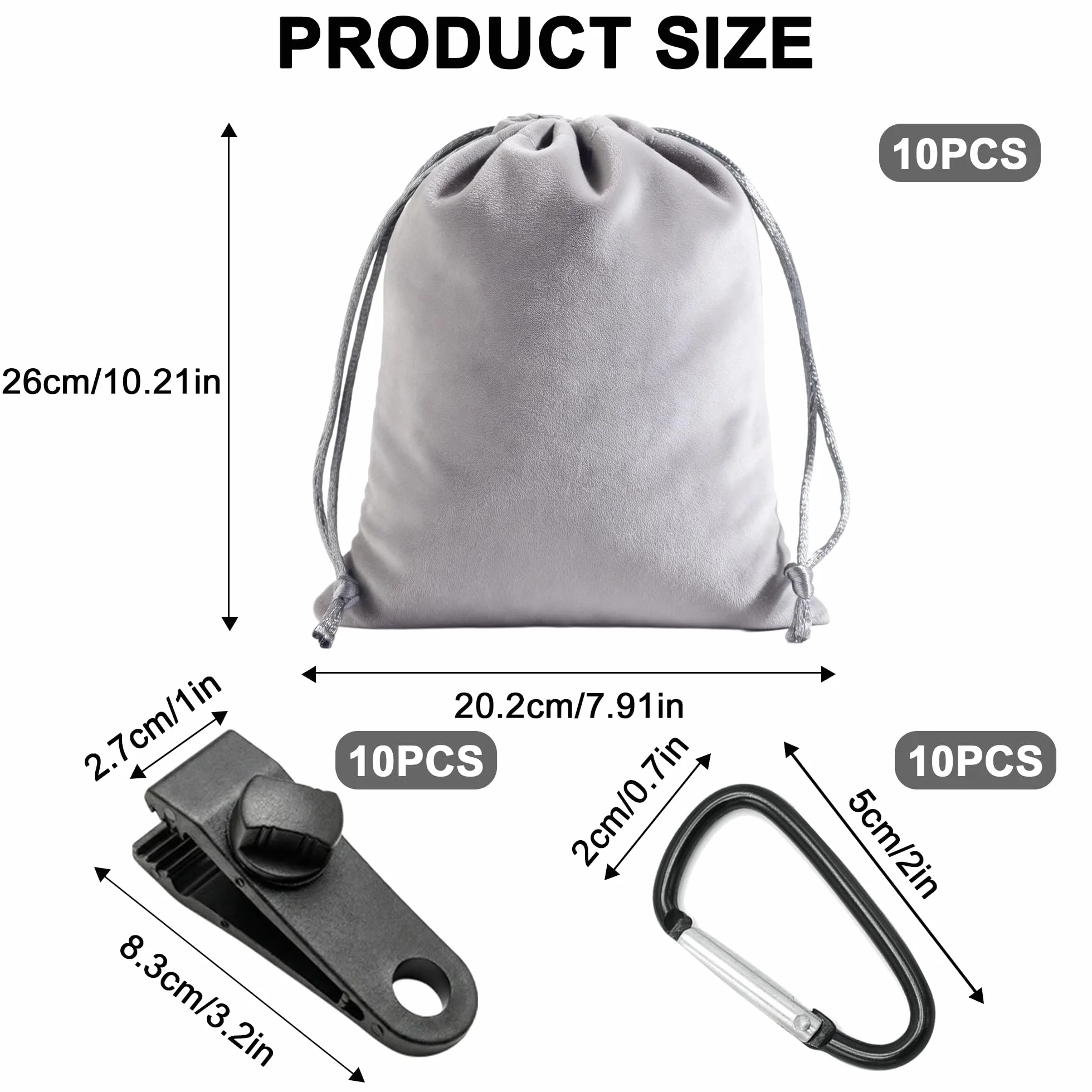 Borsa Zavorra Portatile con 10 Sacchetti Sabbia Riempibili, 10 Moschettoni per Fissaggio Rapido e 10 Clip,Ideale per Stabilizzare Tende,pesi per telo piscina