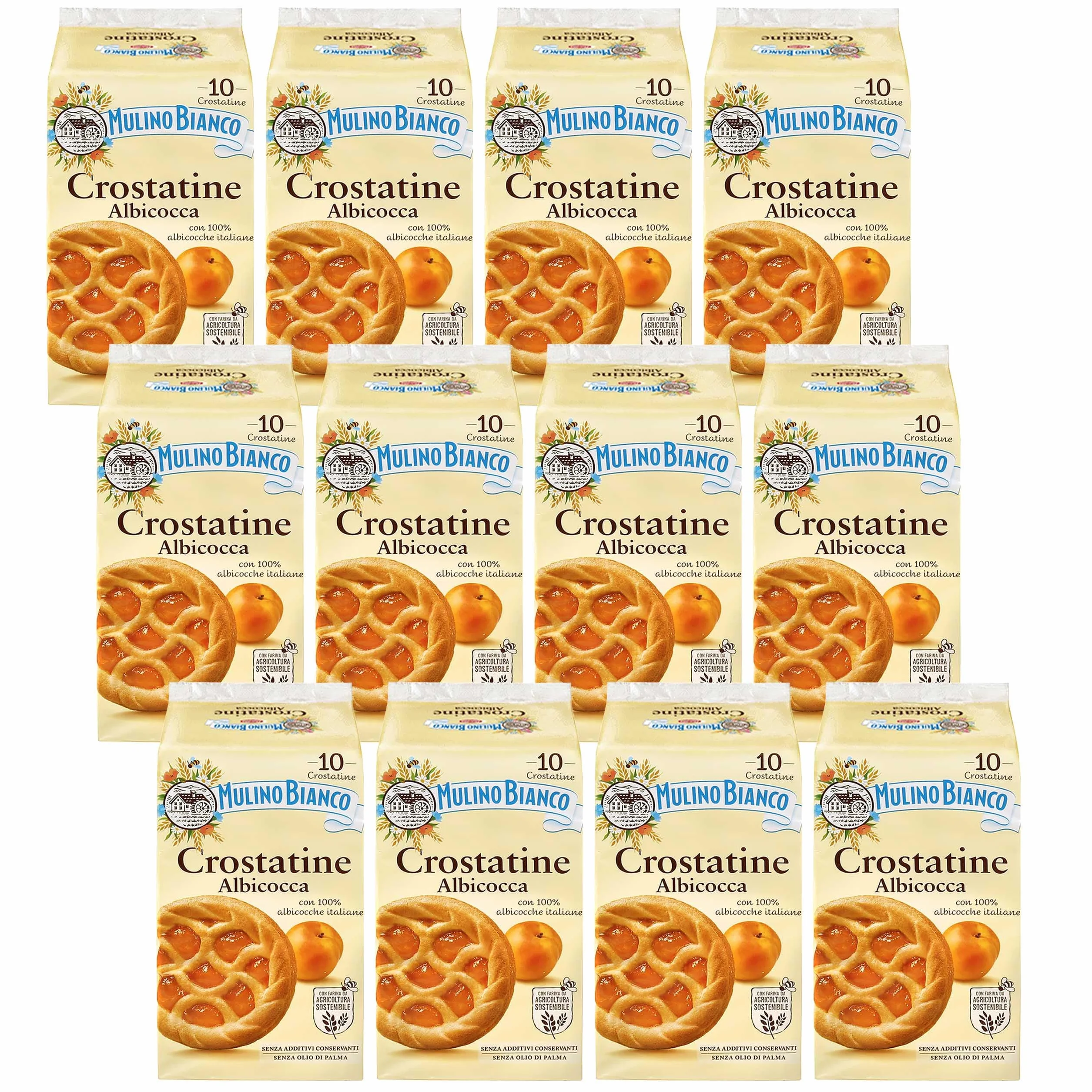 MULINO BIANCO Crostatine Albicocca - Pasticceria italiana, mini crostate di albicocche 400g x 12 parcelle (Albicocca, x12)