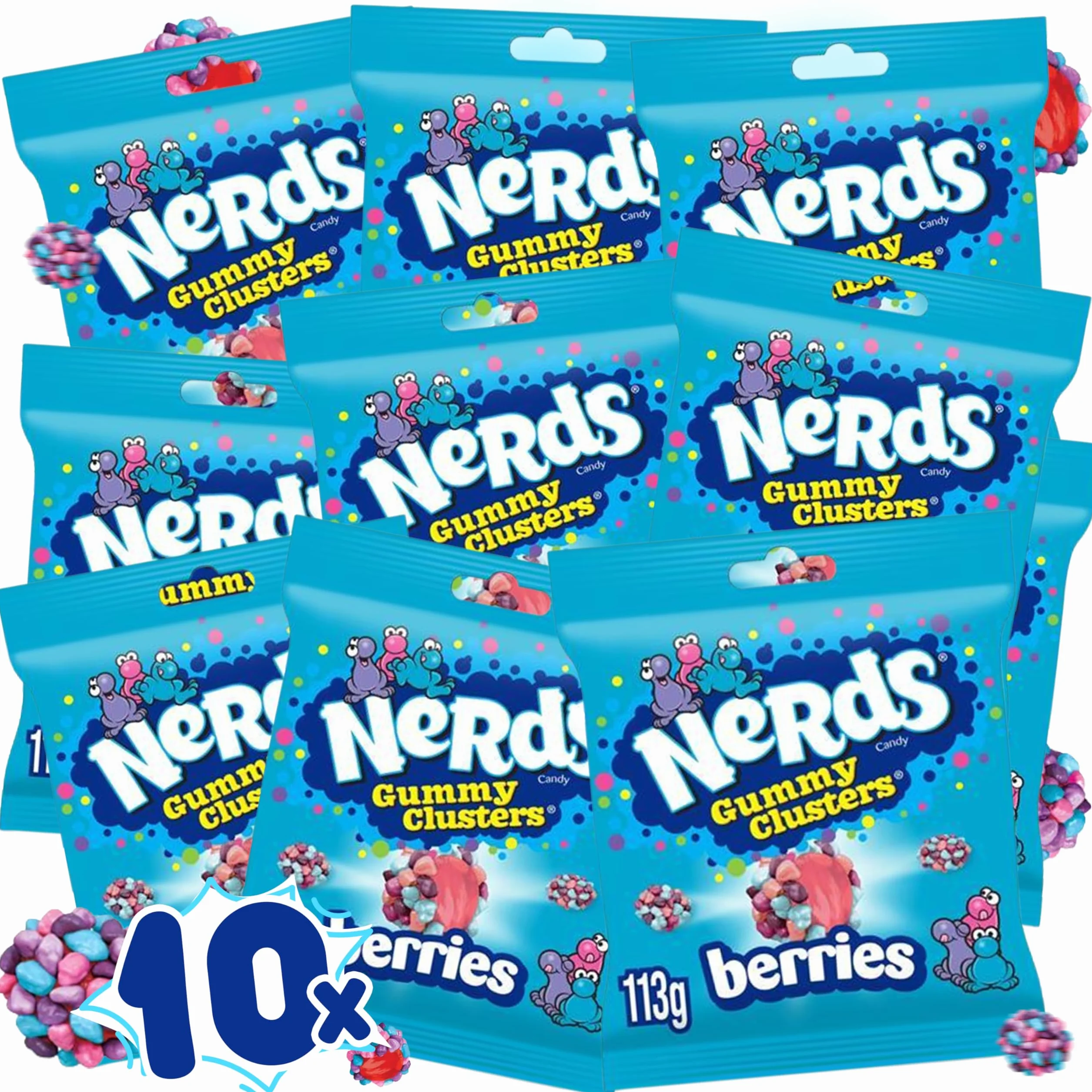 Gummy Clusters - Confezione da 113 g, XXL Very Berry Berries, caramelle americane, originale dagli Stati Uniti, unico e delizioso, sconto quantità, ideale per risparmiare (10 confezioni)