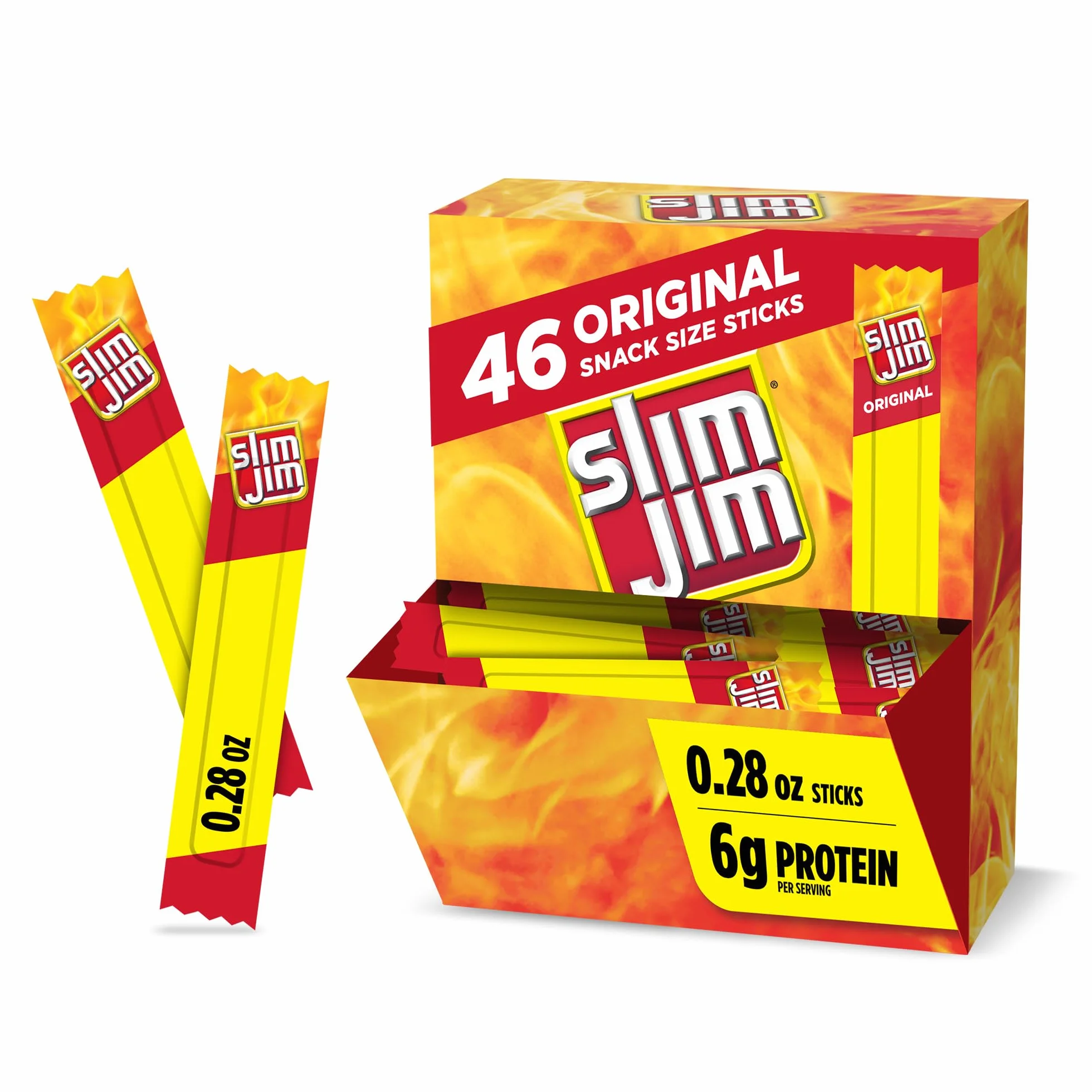 Slim Jim Bastoncini di carne affumicata, sapore originale, 6 g di proteine per porzione, dimensioni dello spuntino, snack per il pranzo, 7,9 g (46 pezzi)