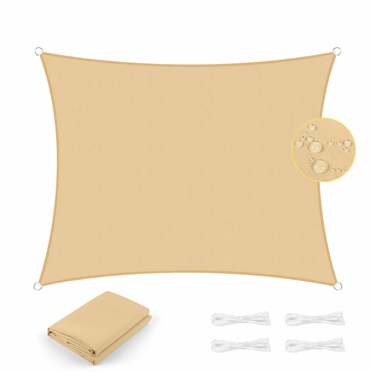 UMI Vela Ombreggiante Impermeabile 2x4m Rettangolare Tenda a Vela Protezione Raggi UV 98% Tenda Parasole per Esterno Giardino Terrazzo - Sabbia