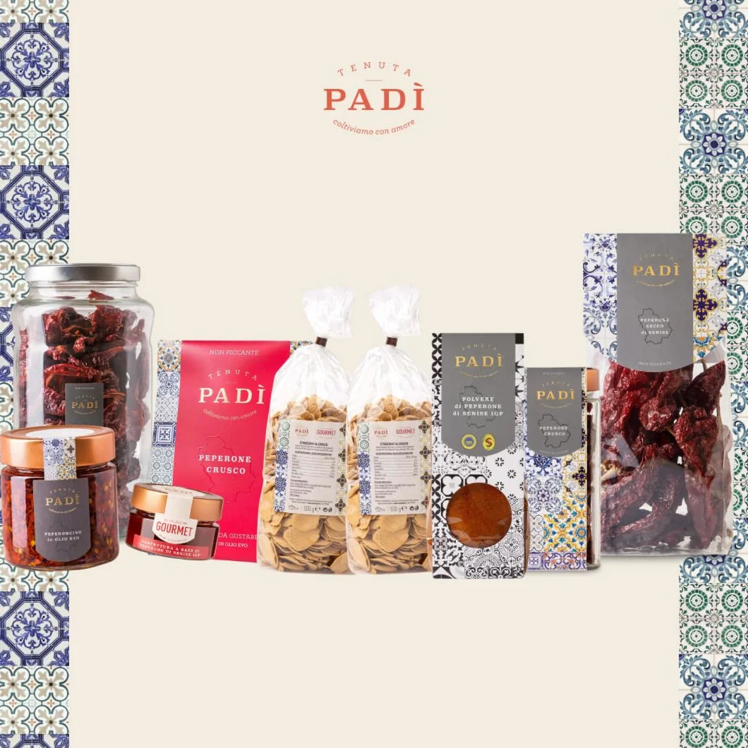 Tenuta Padì Peperone Crusco di Senise Igp Box Starter Pack | Peperoni Cruschi da friggere, già fritti in olio Extravergine di Oliva, Pasta, Polvere di Zafaran, Confettura e Peperoncino Lucano.