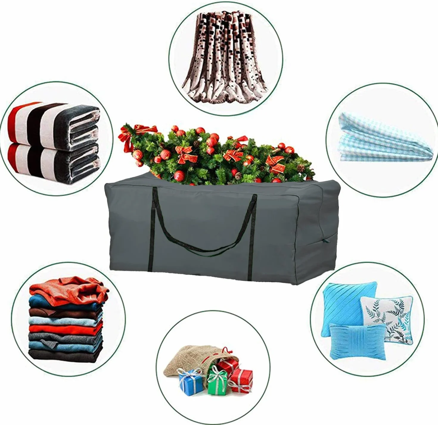 Borsa portaoggetti per cuscini da giardino impermeabile, impermeabile alla polvere, anti-UV, resistente tessuto Oxford 600D, custodia per albero di Natale, XXL, 175 x 80 x 60 cm