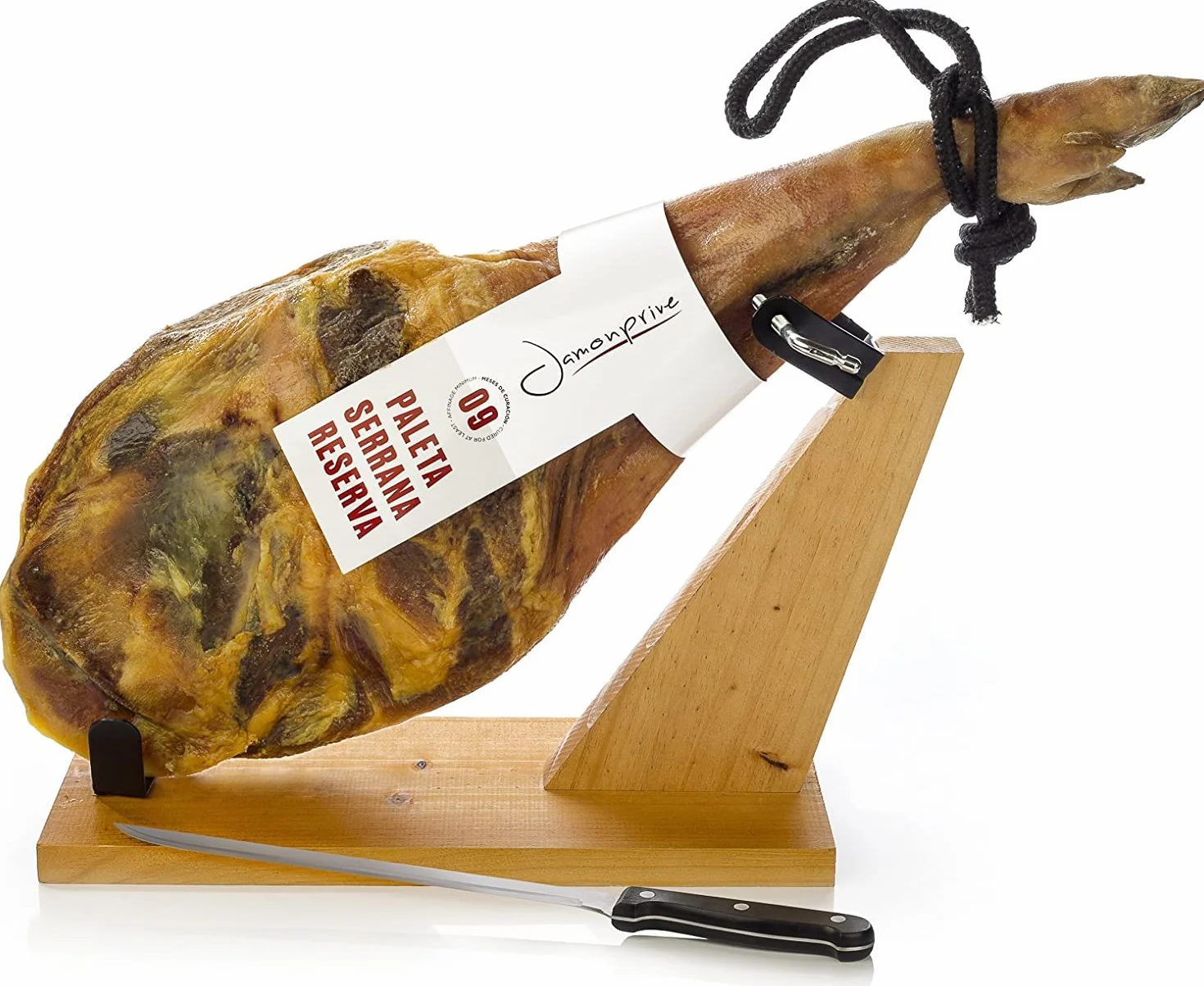 Prosciutto Spagnolo Serrano (Spalla) Riserva + Porta Prosciutto + Coltello 4.5 - 5 Kg | Jamon Serrano Crudo