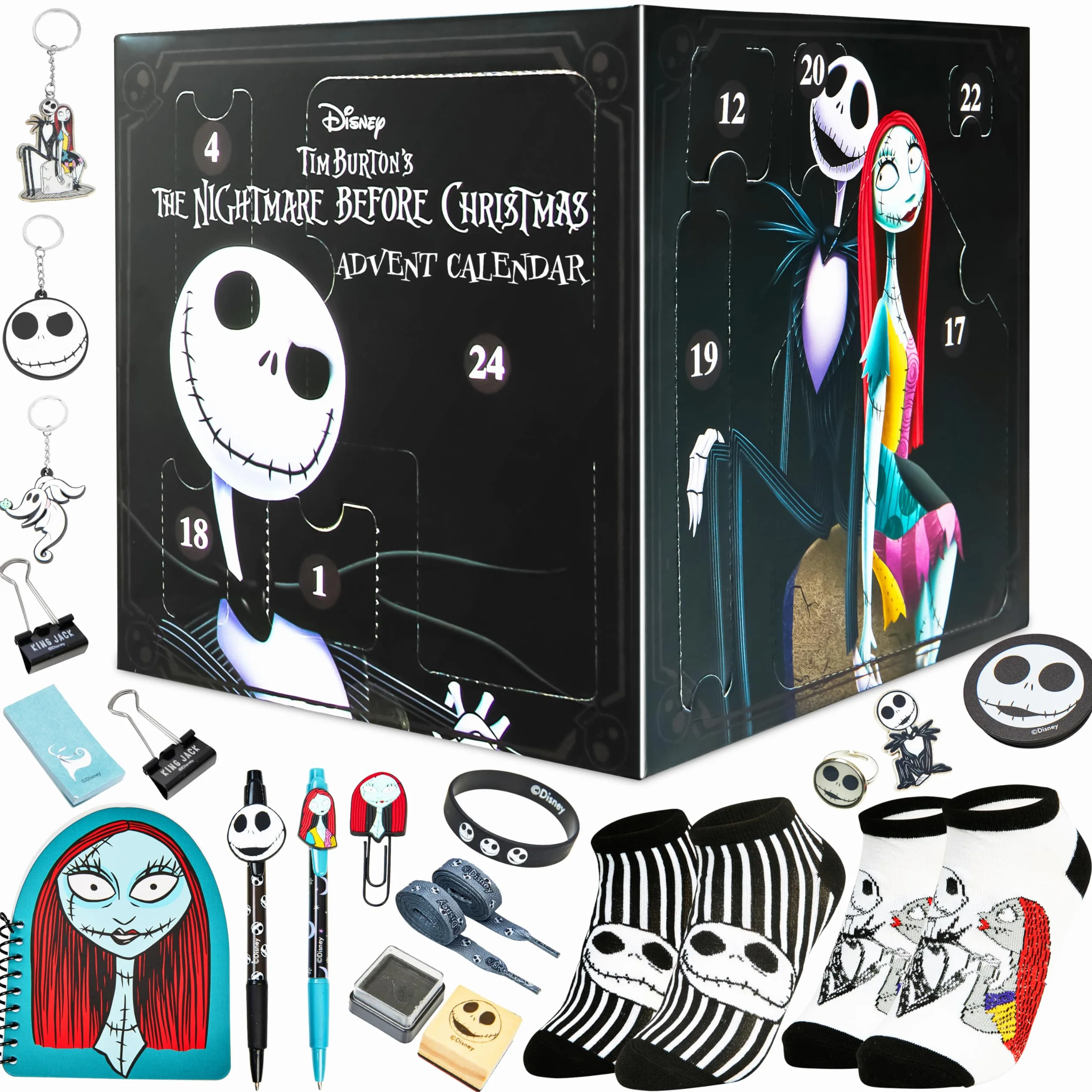 Disney The Nightmare Before Christmas Calendario Avvento 2025 Cancelleria e Accessori Countdown Natale Calendari Avvento Cartoleria Penna Portachiavi (Nero/Multicolore)