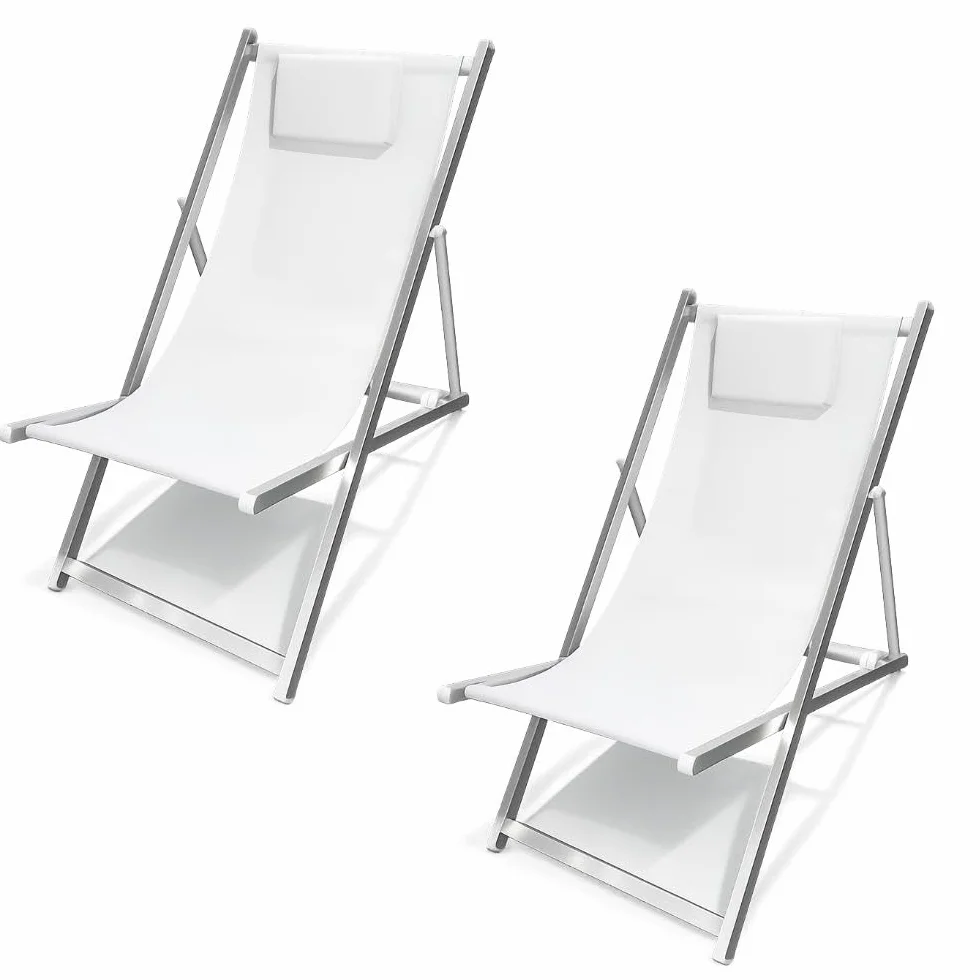ZIK Set 2 Sedia Sdraio Pieghevole da Giardino Esterno, Cuscino Rimovibile, Schienale Regolabile, Poltrona Relax Reclinabile, Alluminio e Textilene per Piscina Spiaggia (Bianco)