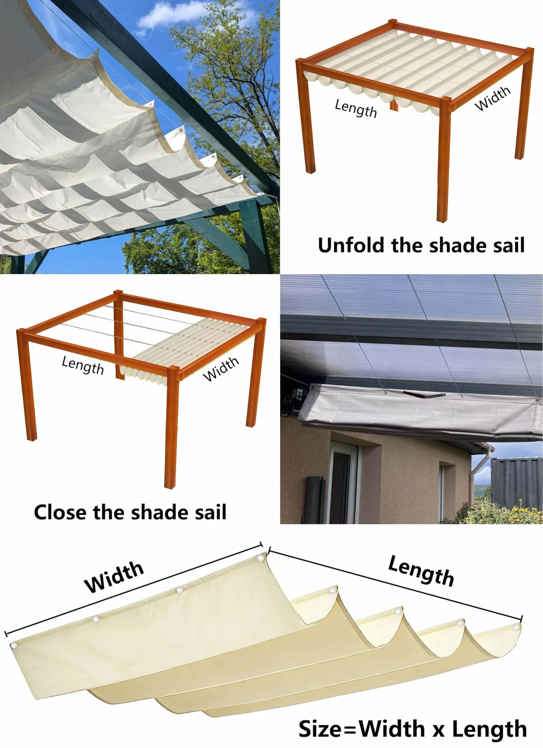 Vela Ombreggianti Onda Retrattile 2.5x2.5m Tenda da Sole per Esterno Vele Ombreggiante Impermeabile Telo Parasole con Occhiellato Protezione UV Tenda Vela per Giardino Balcone Terrazza Crema