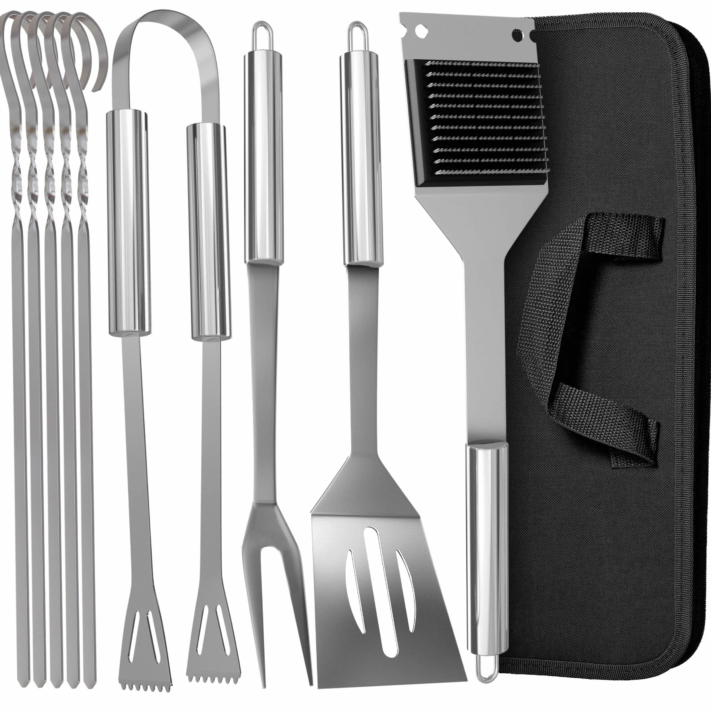 Praknu Set di Utensili per Barbecue in Acciaio Inox - Con Valigetta - Resistenti alle Alte Temperature