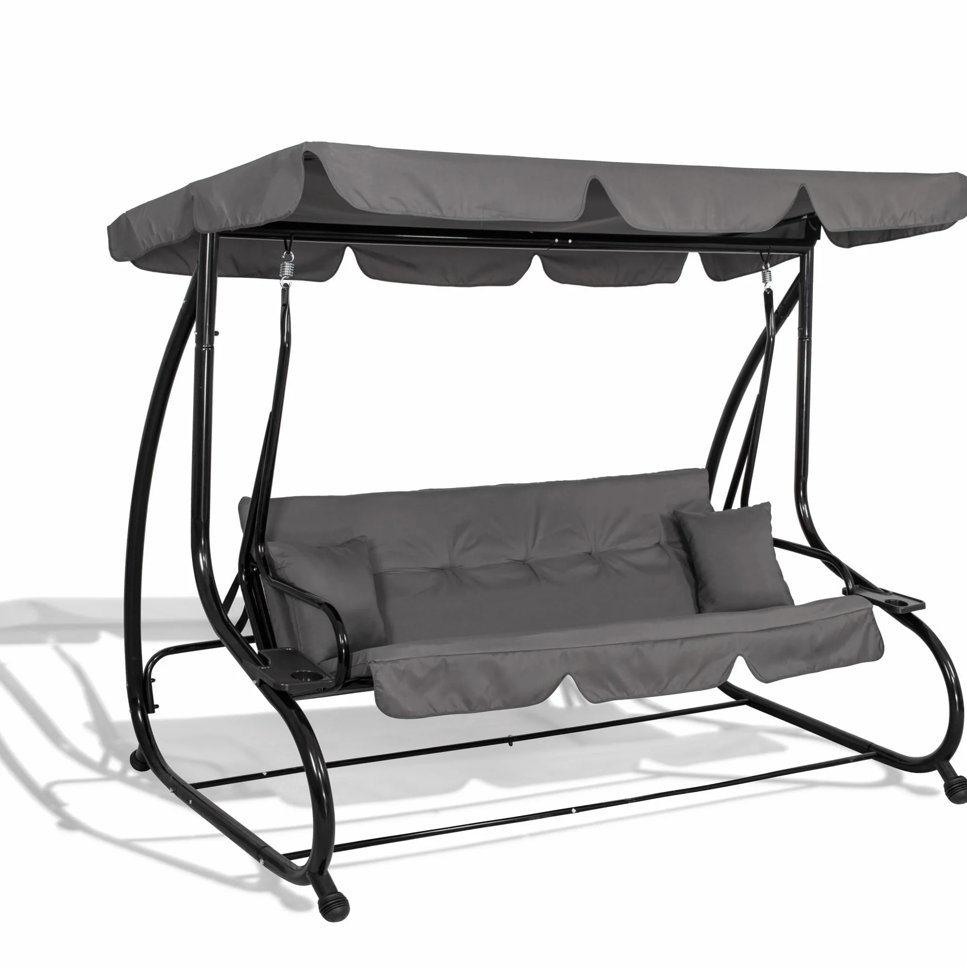 SPRINGOS - Dondolo da giardino a 4 posti, 220 x 162 cm, con 2 cuscini, cuscino per dondolo, con portabicchieri e funzione reclinabile