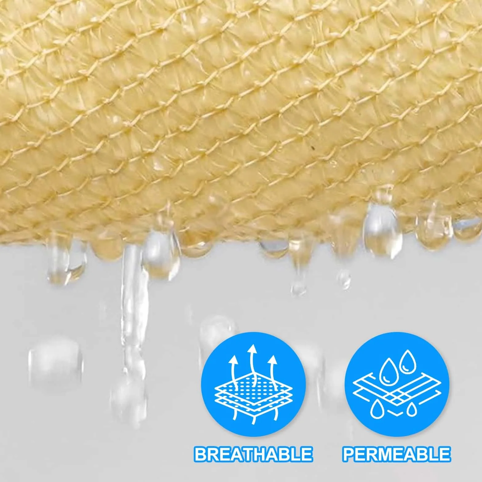 Tenda parasole, 2 x 2 x 2 m, triangolare, traspirante, in HDPE, per esterni, blocco UV 95%, per giardino, patio, cortile, feste, con corda, beige (realizziamo dimensioni personalizzate)