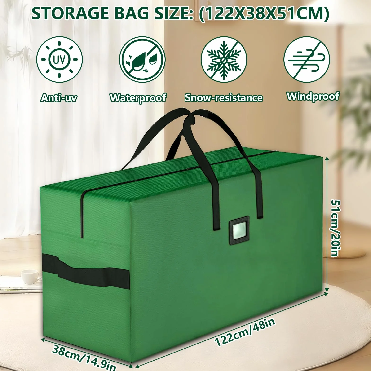 ENCOUN Borsa per Cuscini da Giardino, XXL Borsa di Stoccaggio, Grande Borsas Portaoggetti 122 * 38 * 51cm, Borsas Cuscini da Esterno 600D Oxford, Impermeabile Borse di Stoccaggio per Albero di Natale