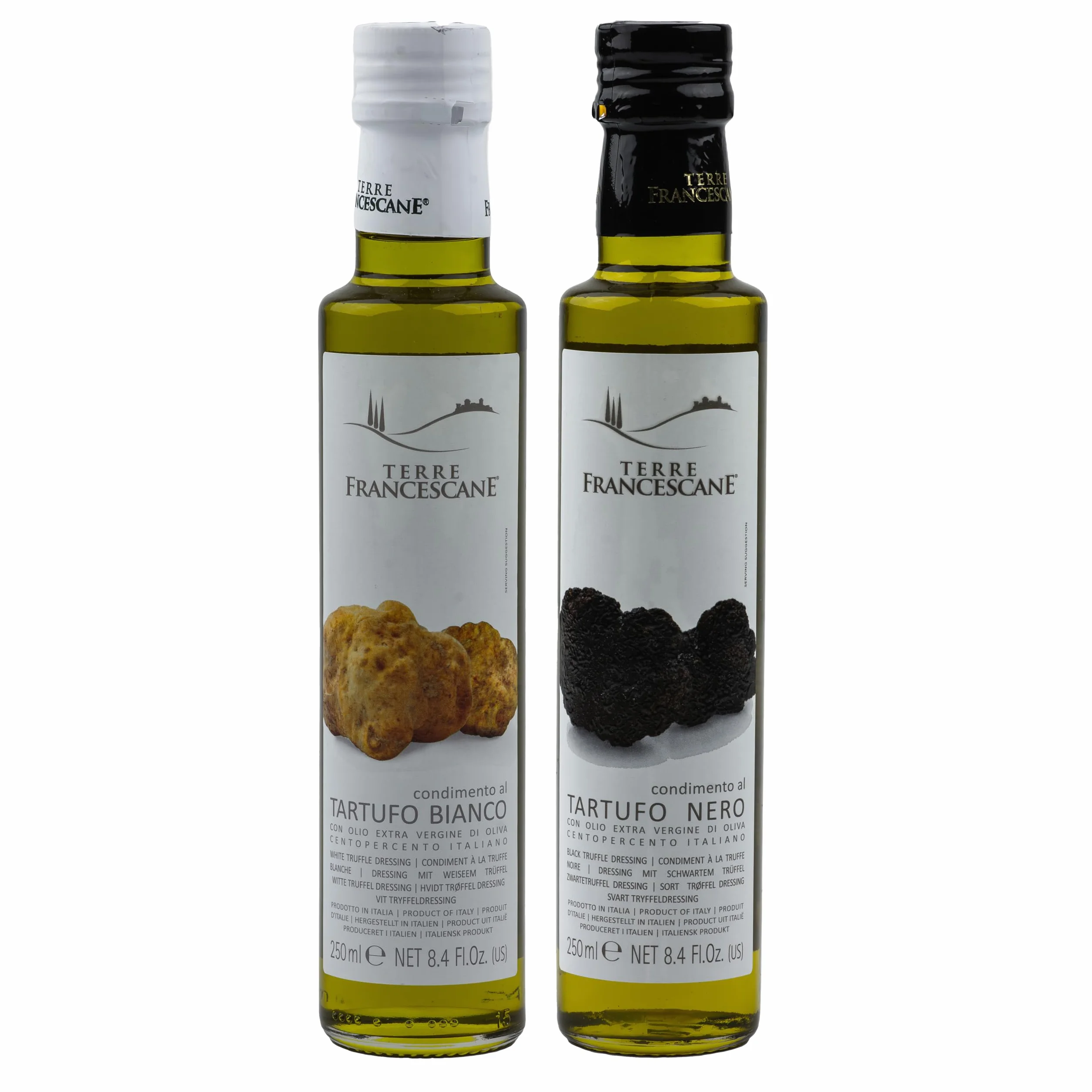 Food-United TERRE FRANCESCANE, olio extra vergine di oliva con aroma di tartufo bianco e nero, olio di tartufo di alta qualità dall'Italia per buongustai interni cucina gourmet (1)
