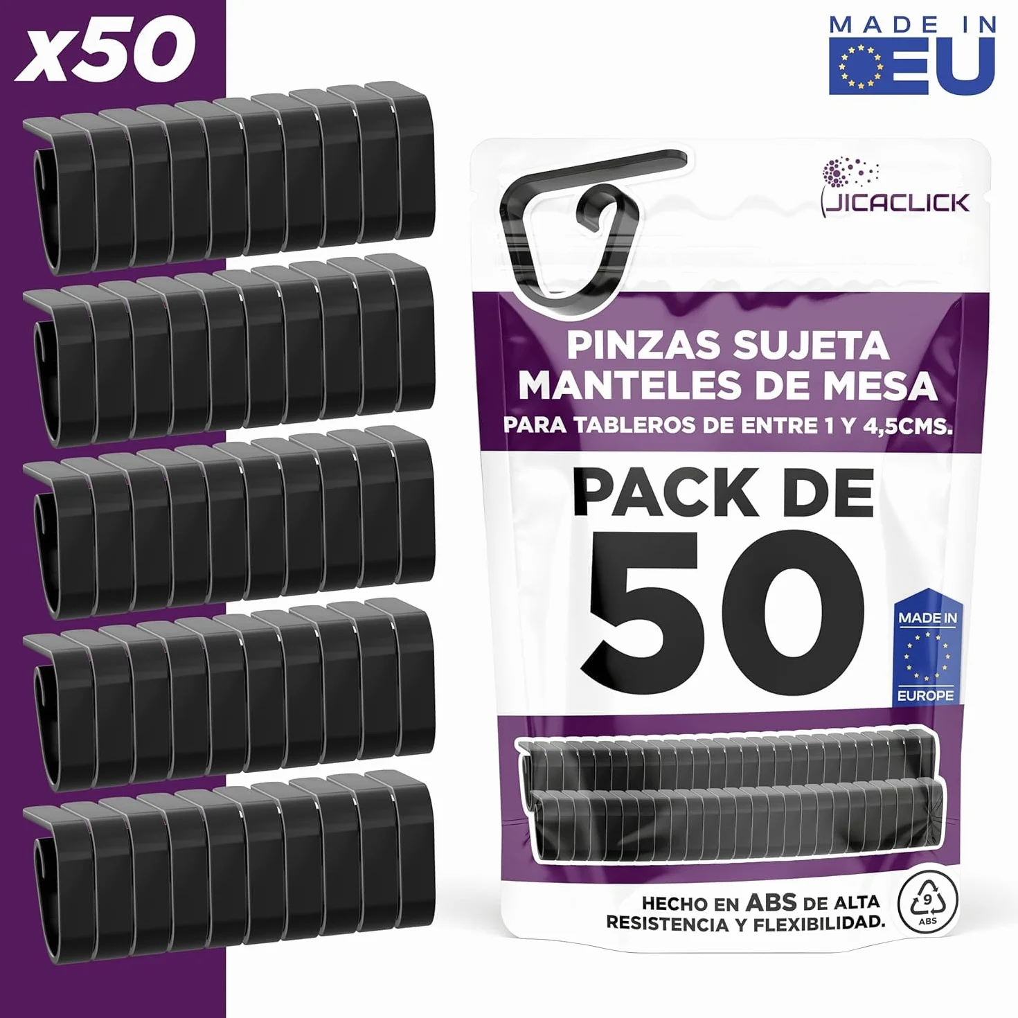 Pinzette di supporto per tovaglie, confezione da 50 clip grande, per ristoranti, supporto universale, in plastica, resistente, ideale per superfici spesse, uso esterno o interno (nero)