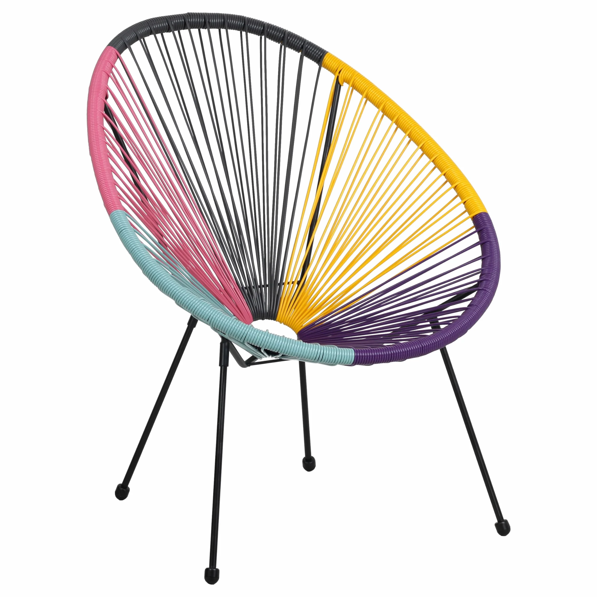 Totò Piccinni Sedia Relax PAVONE con seduta a corde intrecciate e struttura in metallo rinforzato (1, Multicolor)