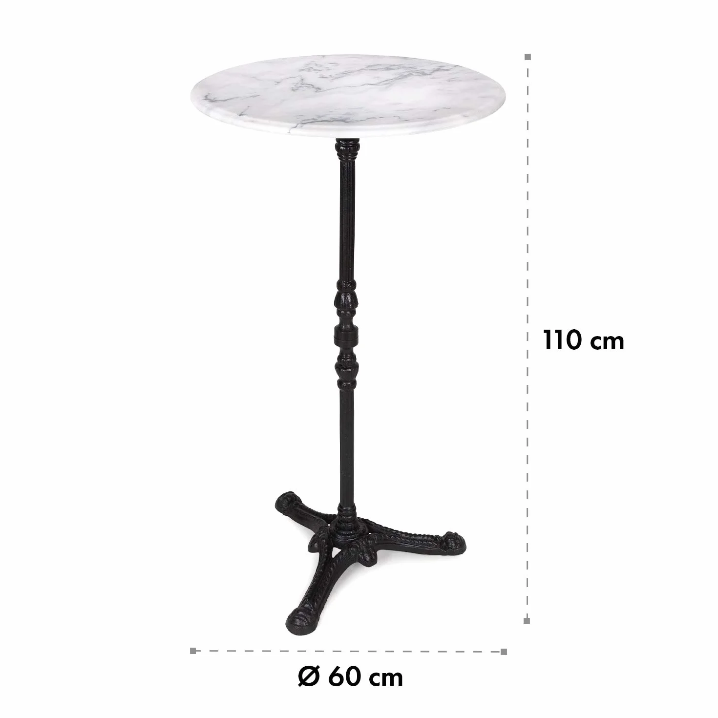 blumfeldt Patras - Tavolino da Bar con Bordo Decorativo, Tavolo da Esterno, Tondo, Base in Ghisa, Interni ed Esterni, Impermeabile, Resistente al Gelo, Ø 60 cm, Altezza 110 cm, Bianco