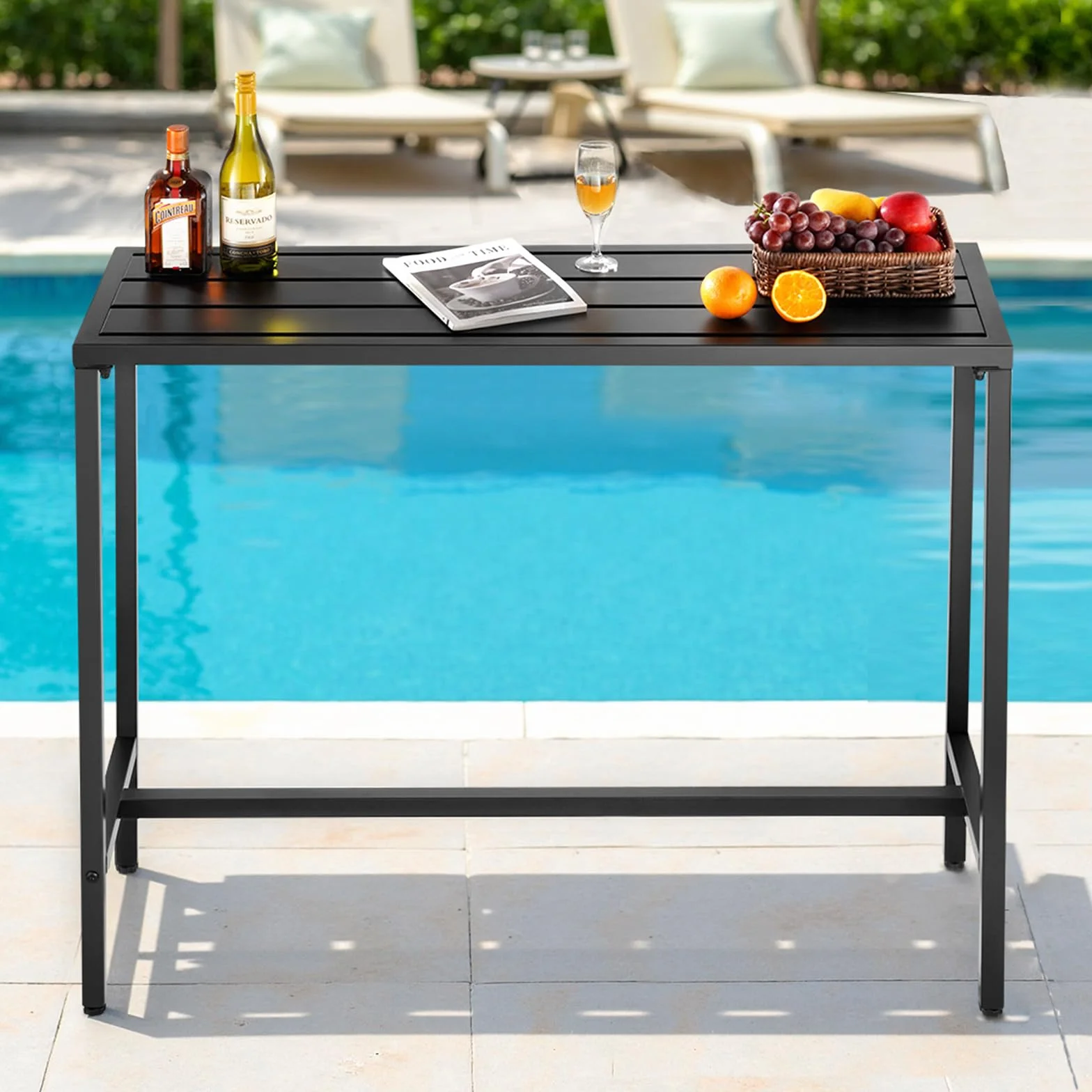 VEVOR Tavolo Alto da Bar per Esterni 120 x 37,5 cm, Tavolino da Pranzo Rettangolare Piano Impermeabile, Struttura in Metallo, Tavolo da Giardino Cortile Terrazza, Bordo Piscina, Soggiorno