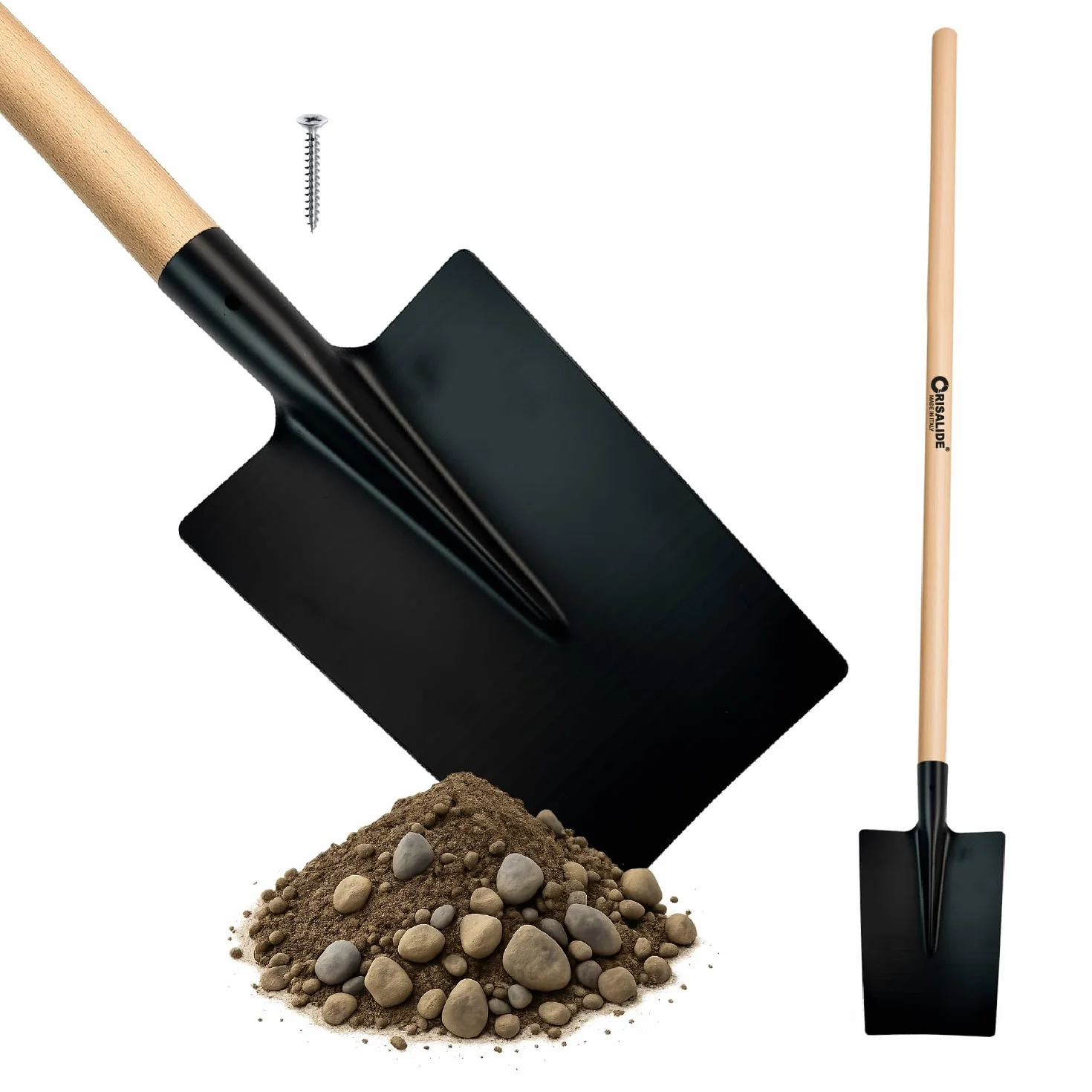 Crisalide® - Vanga Nera da Giardino con Manico in Legno di Faggio 135 cm – Scocca in Acciaio Verniciato Rinforzato, Attacco Conico con Vite Inclusa, Ideale per Terreni Duri, Rocciosi ed Erbosi