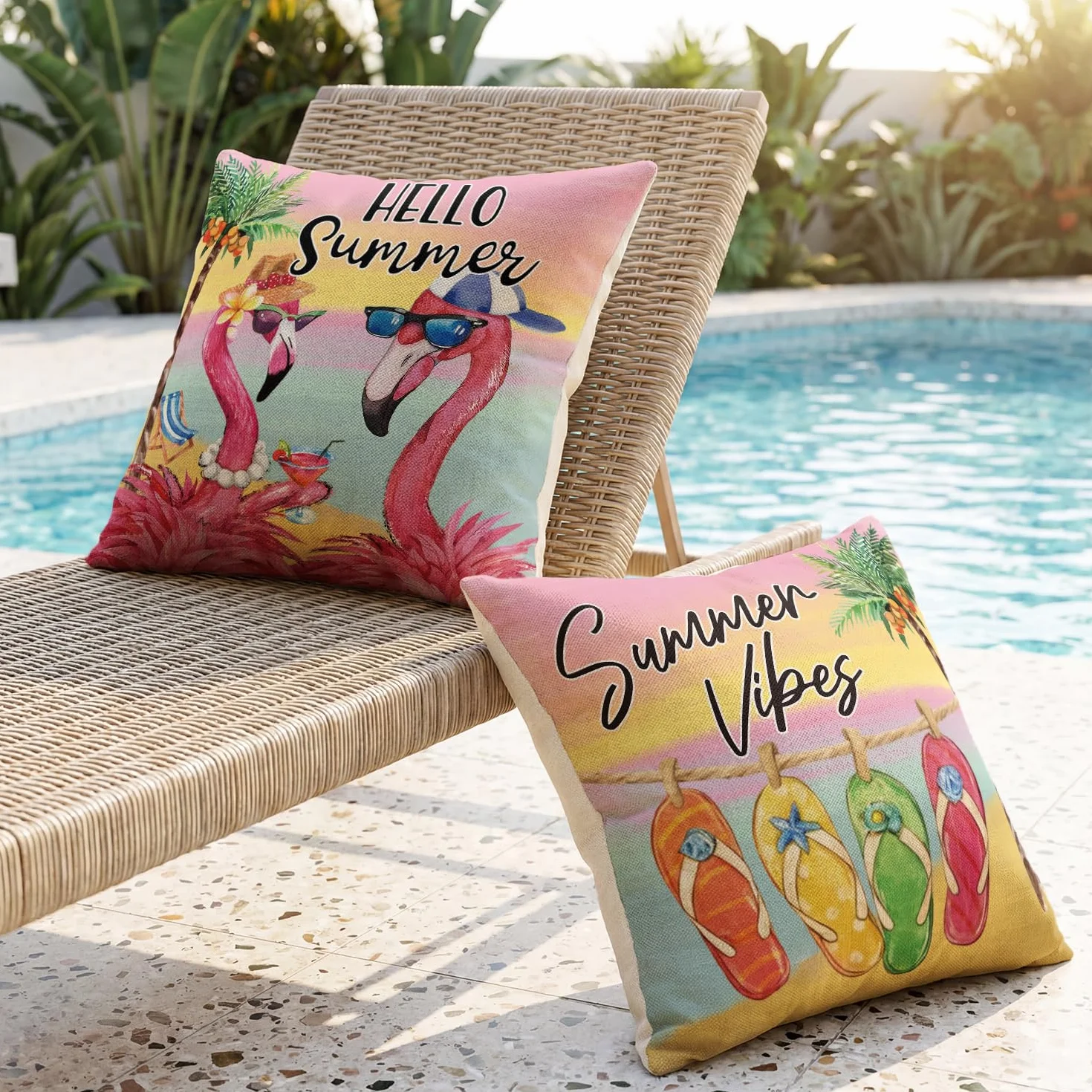 Artoid Mode Flop mare infradito fenicotteri palme di cocco, estive, impermeabili, set da 4 pezzi, 45 x 45 cm, traspirante, cuscino decorativo per esterni