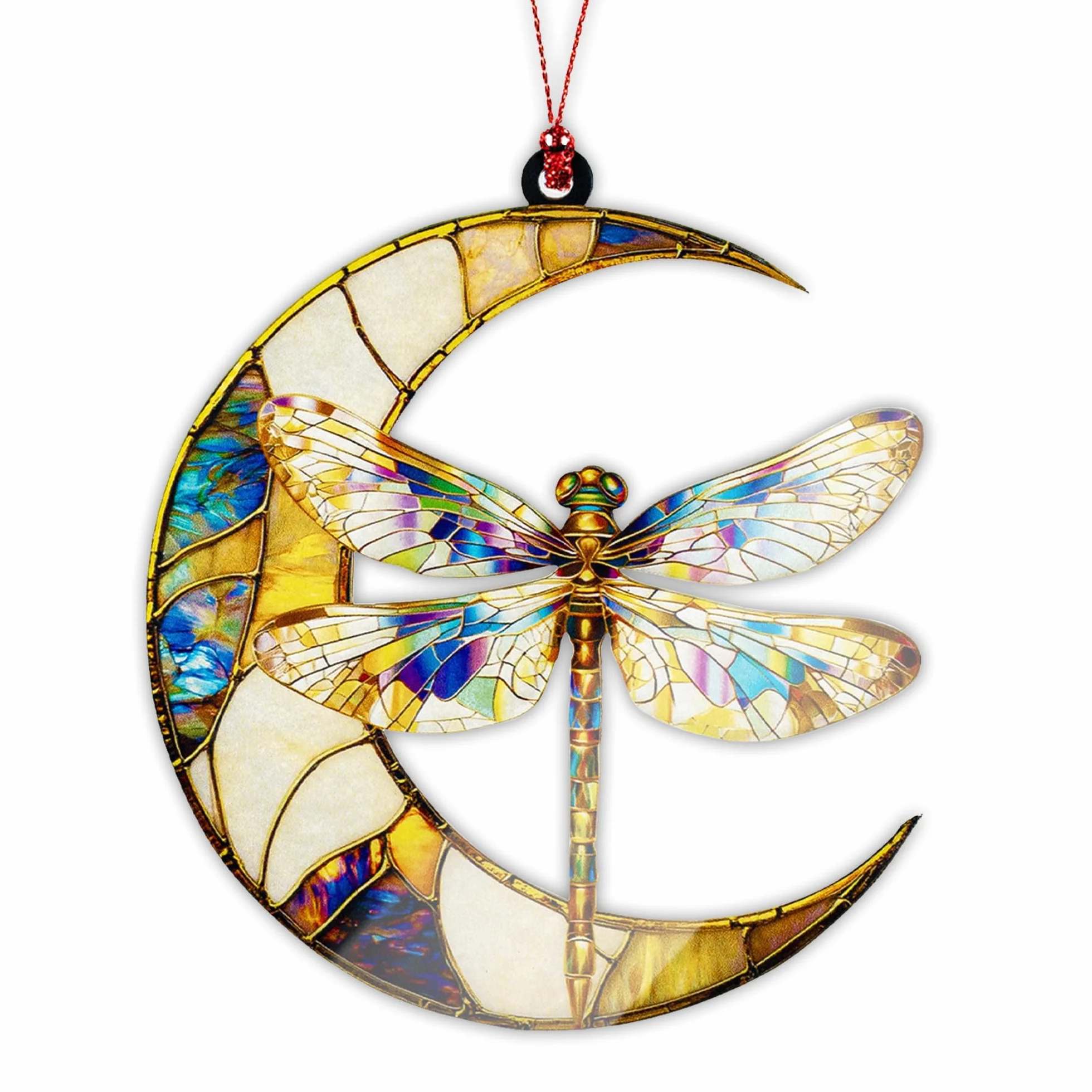 Acchiappasole Libellula Luna, Suncatcher Decorativo in Vetro Colorato, Acchiappasole da Appendere per Finestra e Giardino, Decorazioni da Appendere per Casa Interno Esterno, ArtisticoRegalo Donna