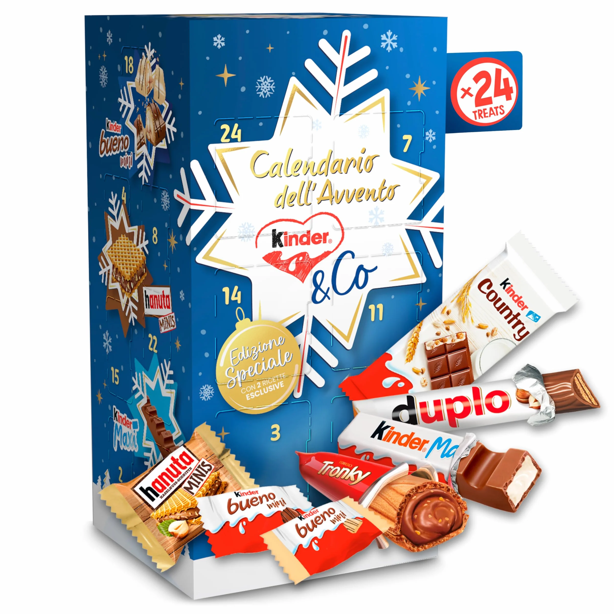 Kinder & Co - Calendario Avvento 2025, 24 Cioccolatini e Snack Assortiti Kinder & Ferrero, Edizione con Due Ricette Speciali, Idea Regalo, Confezione da 295 gr