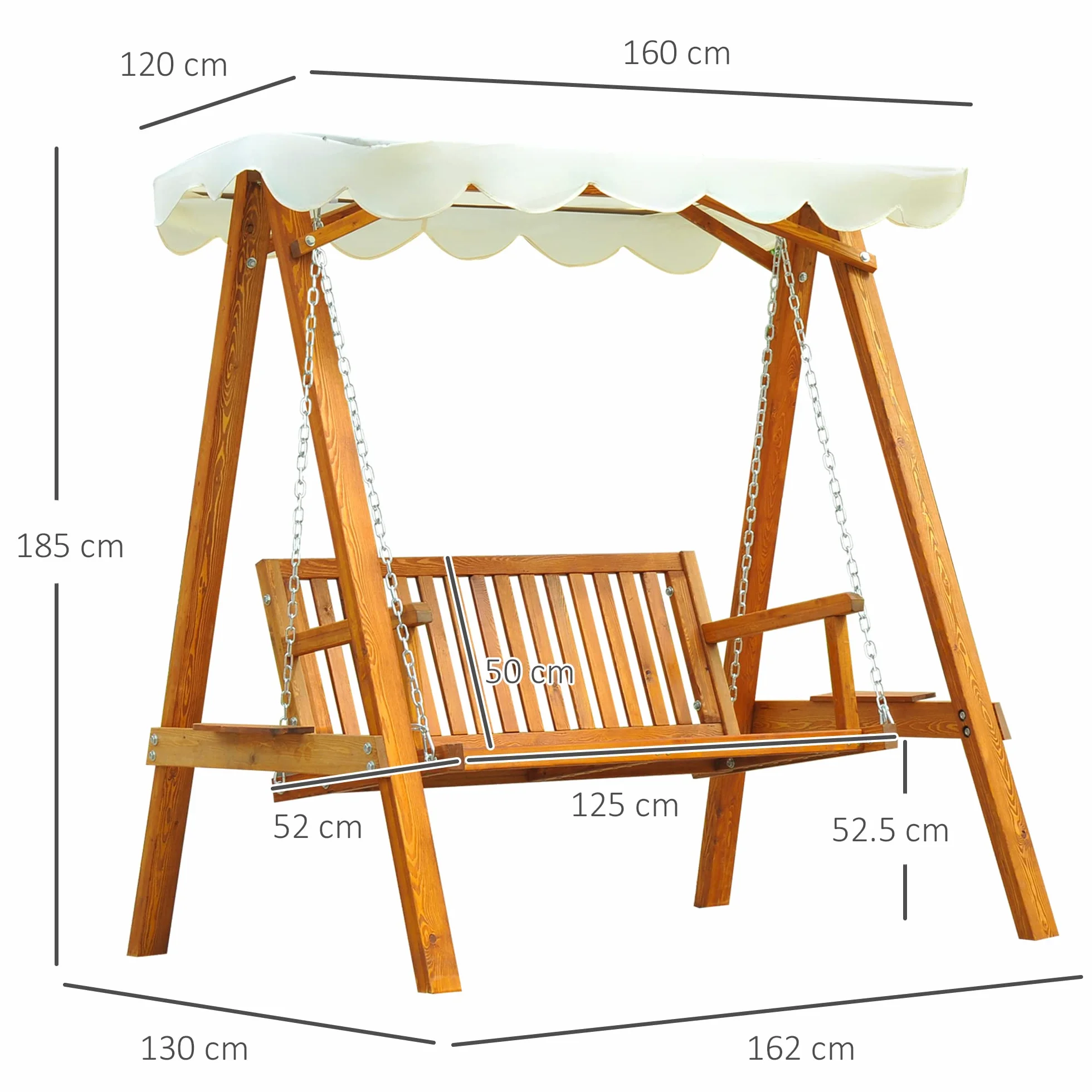 Outsunny Dondolo da Giardino Stile Classico Legno Massello di Pino Conforme alle Norme di FS Tettuccio Parasole in Tessuto di Poliestere con Rivestimento di PA 162x130x185cm 240kg