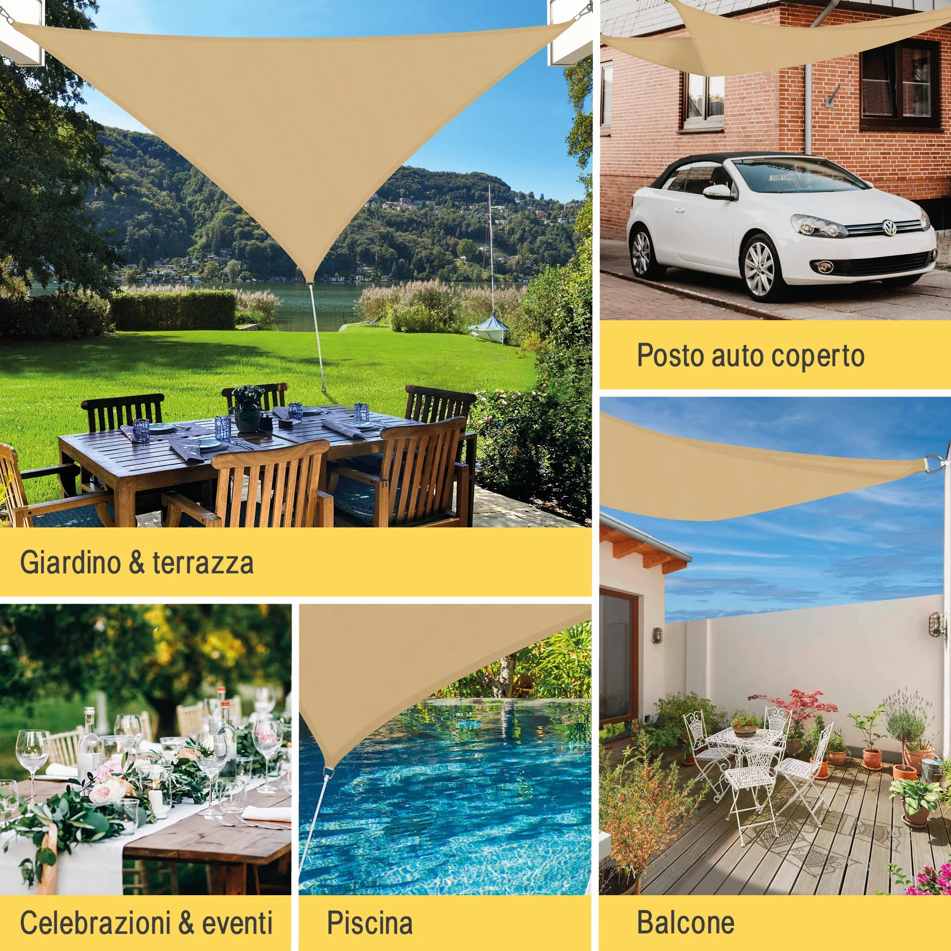 Sol Royal Tenda a Vela Impermeabile 7x5x5 m SolVision PS9 – Tenda da Giardino Sole per Esterno – Telo Ombreggiante Parasole Protezione Anti Raggi UV Sabbia – Triangolare 700x500x500 cm