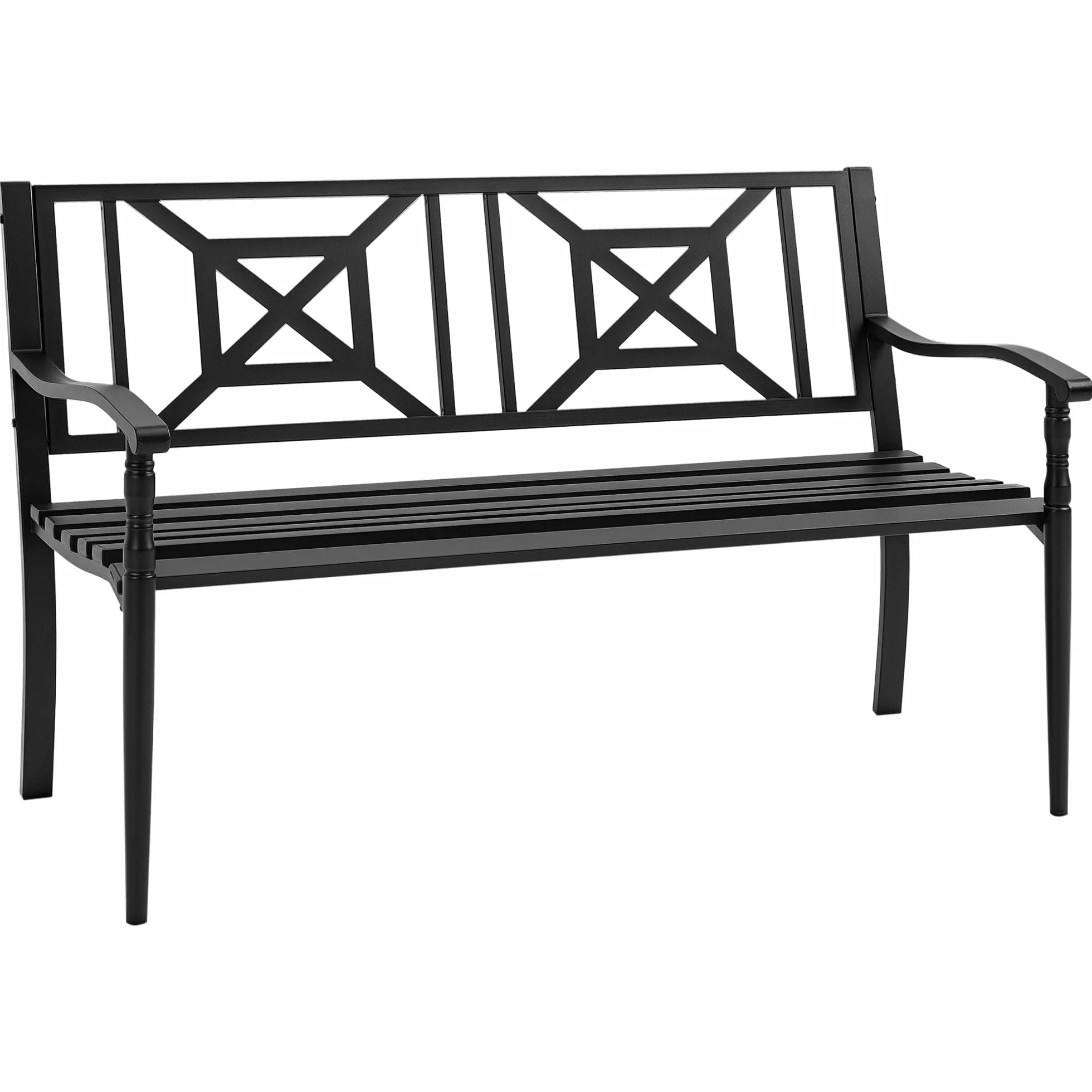 Outsunny Panchina da Giardino in Acciaio per 2 Persone, Panchina da Esterno con Schienale Alto e Braccioli, 128x62.5x81.5 cm, Nero
