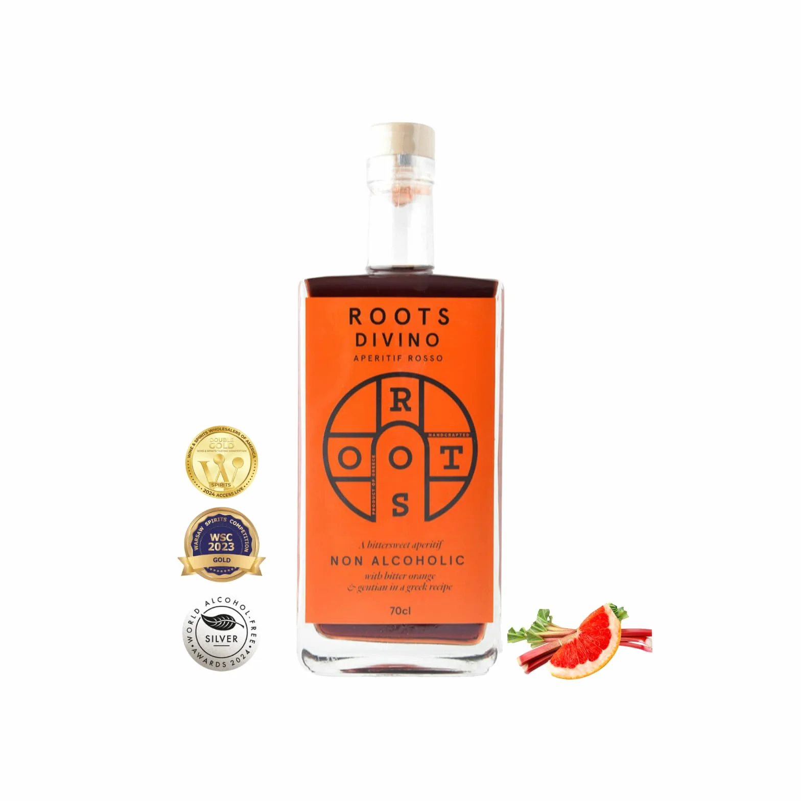 Roots Divino Rosso Vermouth Senza Alcol | Aperitivo senza alcol a base di vino, premiato con diverse medaglie d'oro | Realizzato a mano con arance amare greche e assenzio | 700 ml