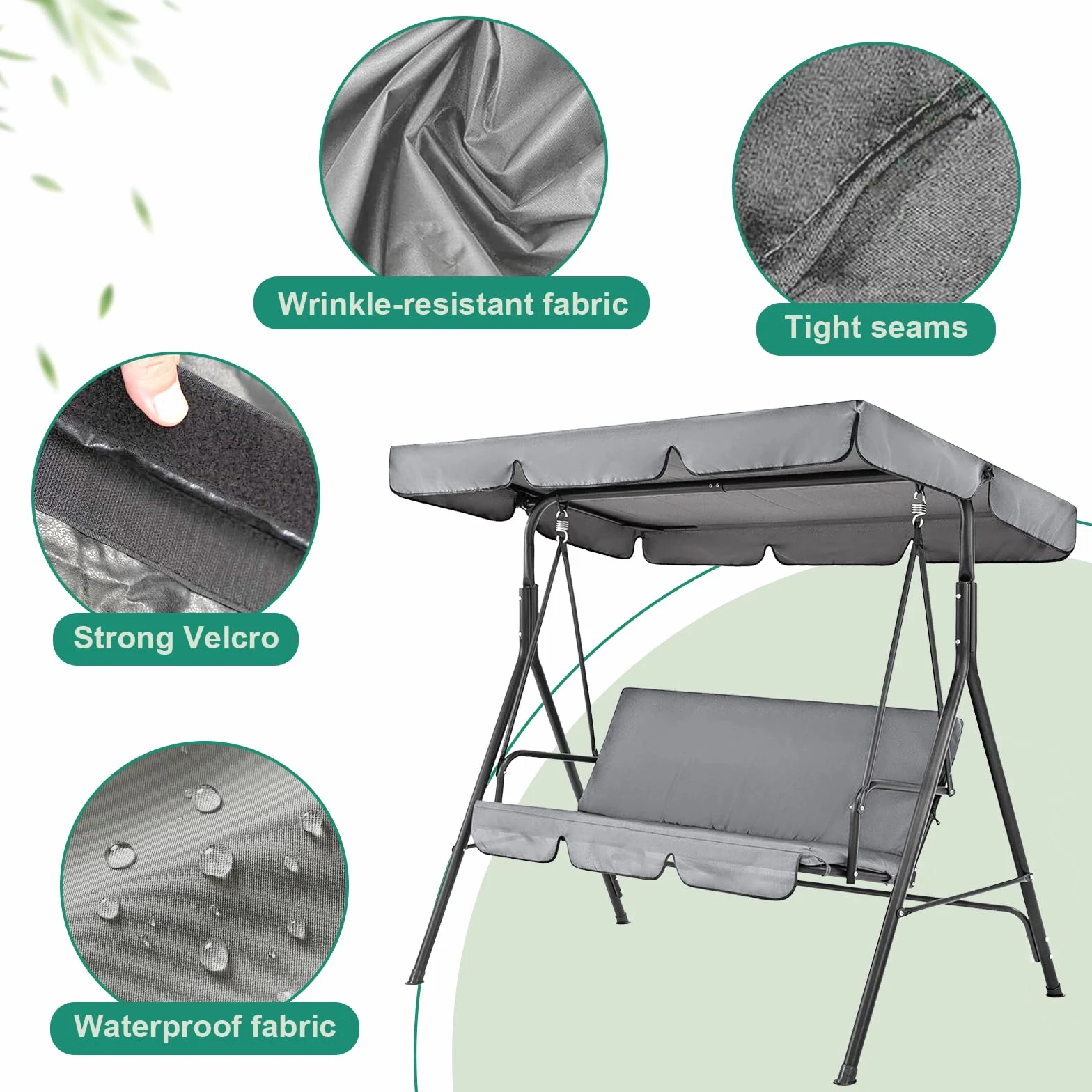Tettuccio per Dondolo 195 X 125cm Tetto di Ricambio per Dondolo da Giardino,Copertura di Ricambio Impermeabile per parasole di ricambio,Impermeabile Antistrappo,Copertura di Ricambio per Dondolo