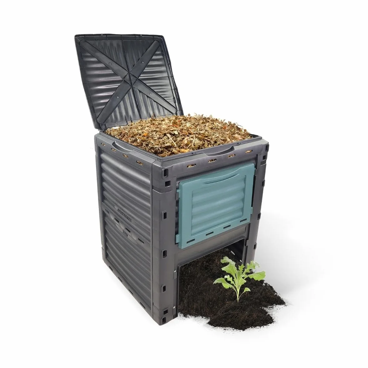 Mobiclinic®, Compostiera da giardino, Biopattumiera, Senza costi aggiuntivi, 300l, Ecologico, Trasformatore di rifiuti, Attrezzi, Griglie ventilazione, Plastica riciclata