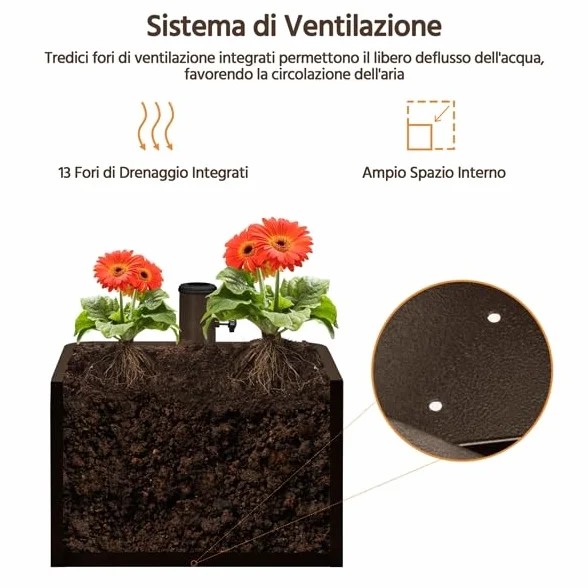 Yaheetech Base per Ombrellone con Ruote 2 Freni Riempibile e Piantabile con Sabbia o Pietre 150 kg per Pali da Ø38mm e Ø48mm con 13 Fori di Scarico Cortile Terrazza Giardino Esterno Marrone
