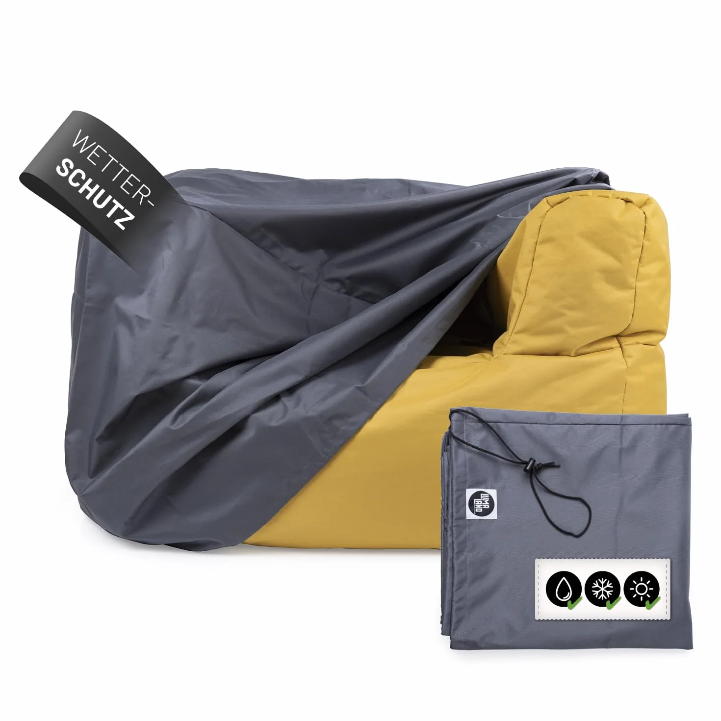 Lumaland Telo di protezione dalle intemperie – Copertura per poltrona modulare impermeabile | Protezione antipioggia e solare per mobili da giardino, Grigio, 100x76x75 cm