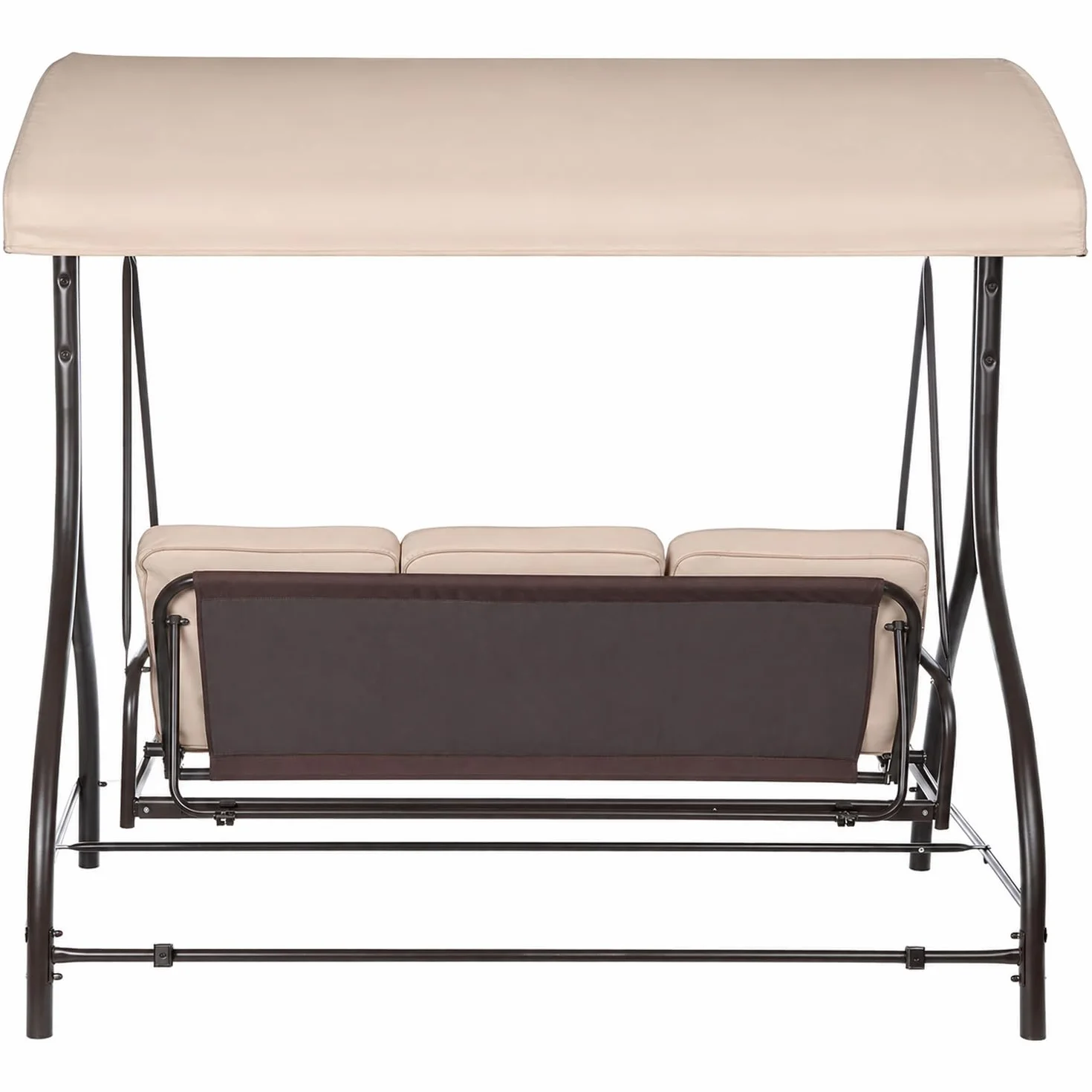 BRICOZONE Dondolo 3 Posti Con Tettuccio Parasole Seduta Reclinabile Trasformabile In Letto Struttura In Acciaio Per Terrazzo Giardino Patio Moderno 195 x 120 x 175 Cm Beige