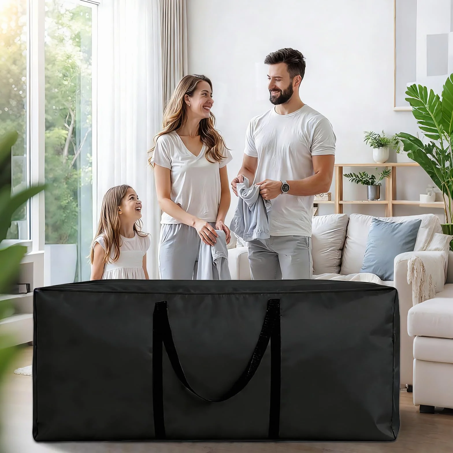 Borsa per Cuscini da Giardino, Borsa Porta Cuscini da Giardino, Porta Albero di Natale, Sacco Albero di Natale, in Tessuto Oxford 210D Resistente ai Raggi UV con Maniglie Rinforzate Nero