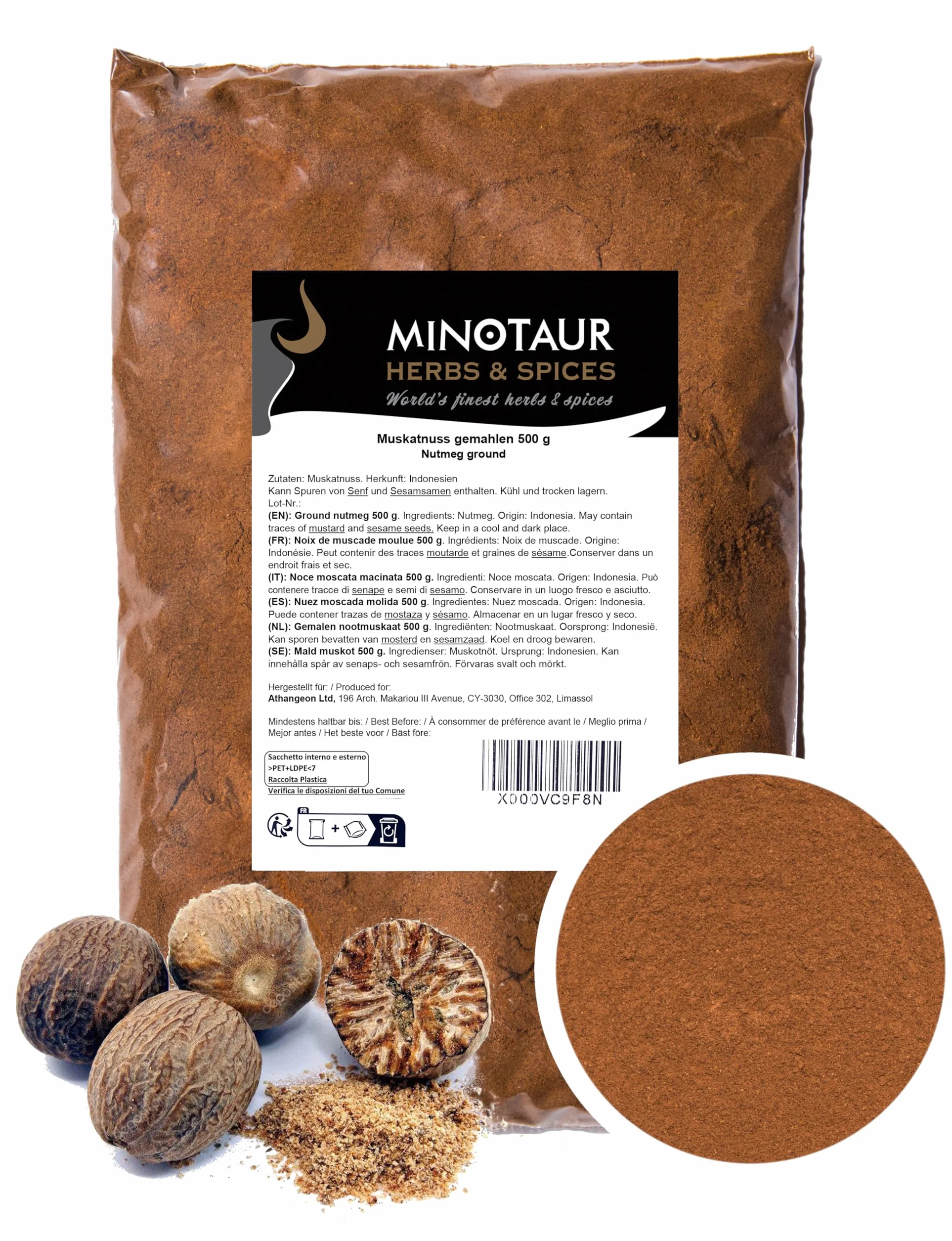 Minotaur Spices | Noce Moscata macinata | 2 x 500g (1 kg) | Noce Moscata in Polvere