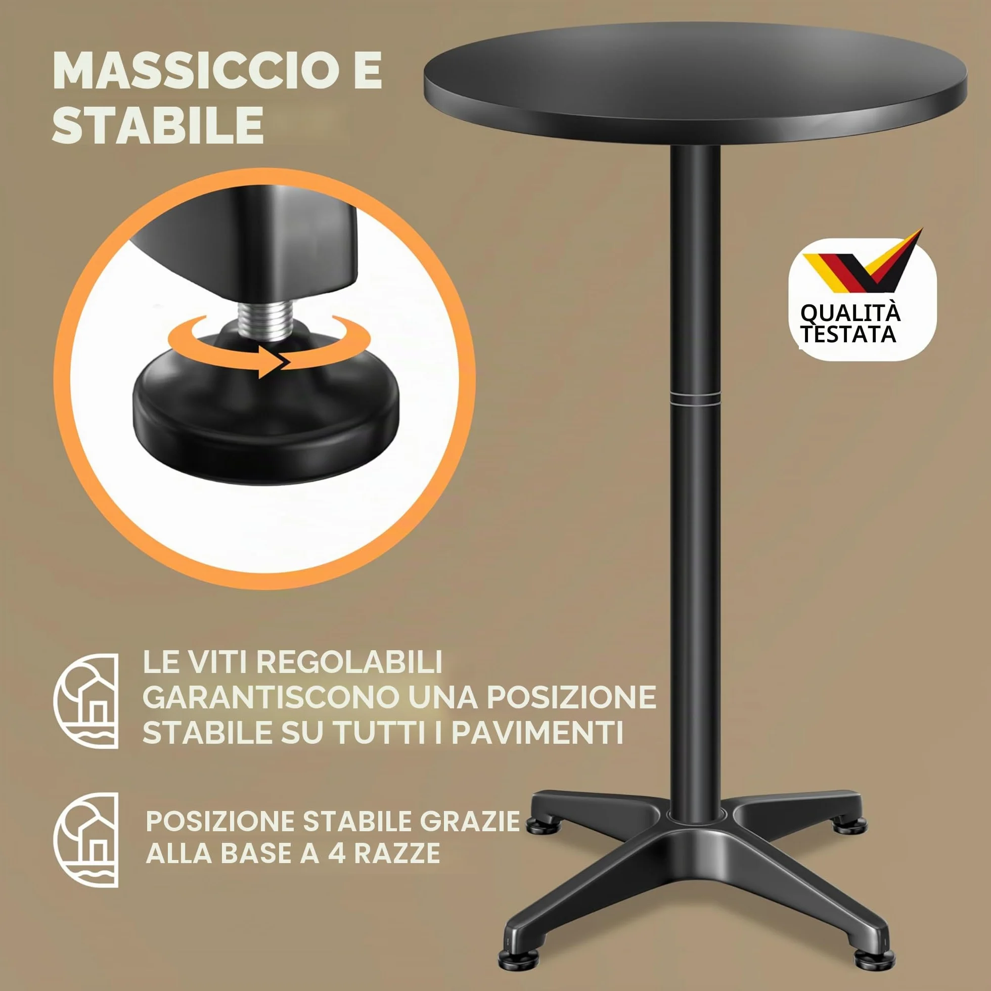 Casaria® Tavolo da Bar 2in1 Altezza Regolabile 70 cm / 115 cm Alluminio Ø 60 Rotondo Tavolino Bistrot Balcone Nero