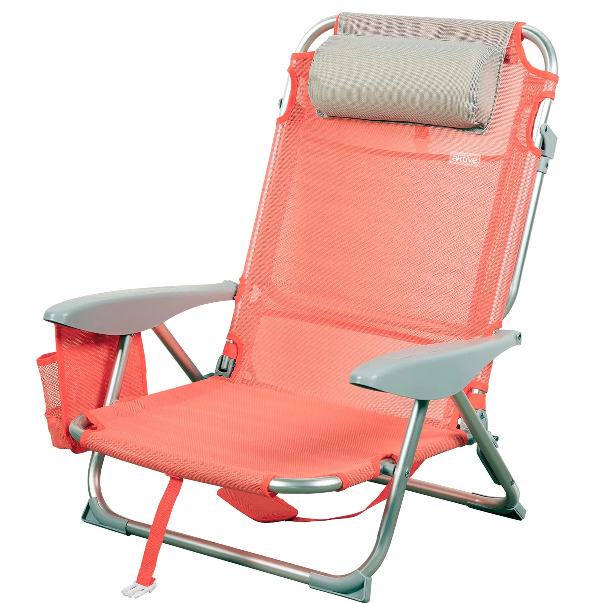 Aktive 62629 - Sedia da spiaggia pieghevole, con cuscino 51x45x76 cm, Aktive Spiaggia, colore corallo, con maniglia per il trasporto, reclinabile in 4 posizioni