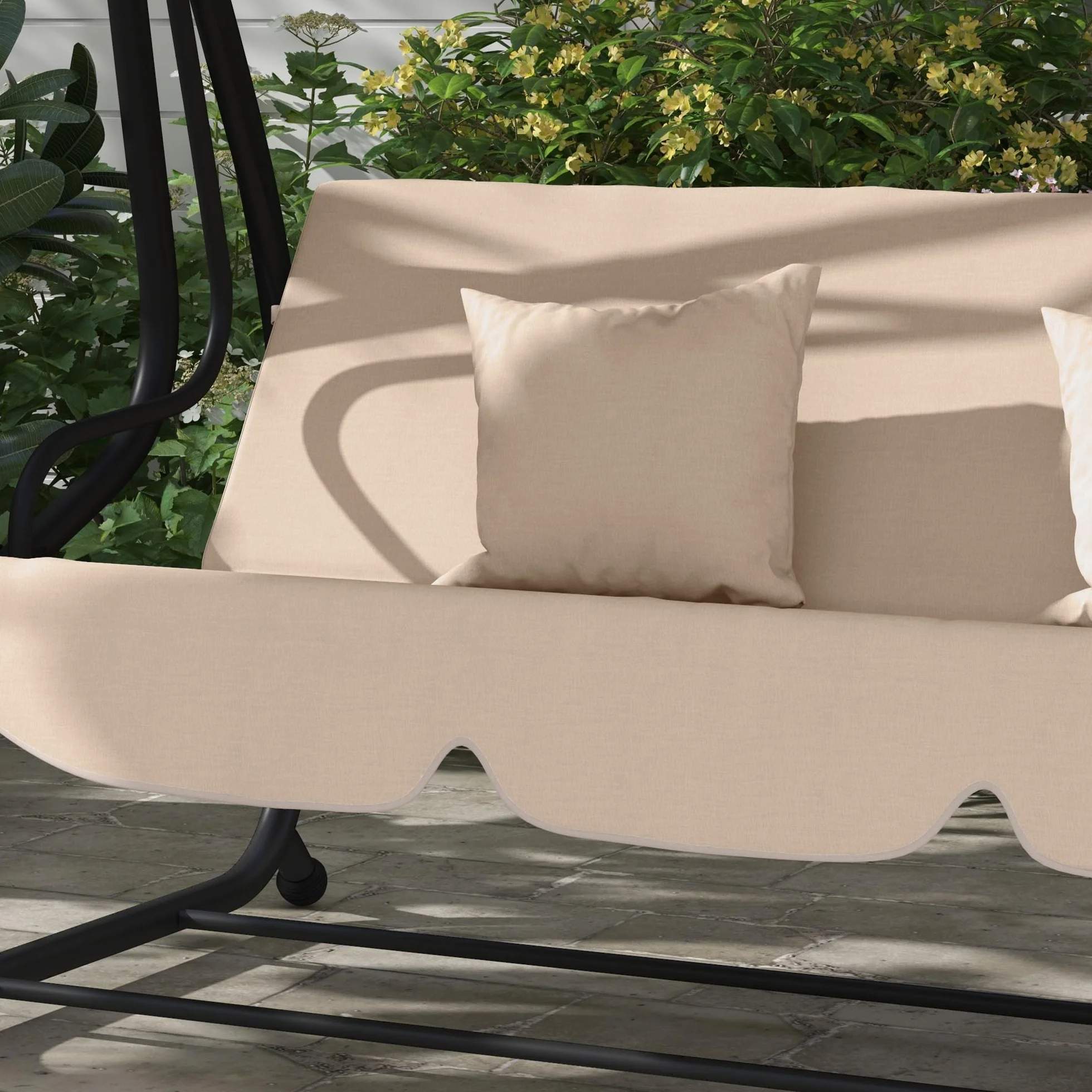 Outsunny Dondolo da Giardino 3 Posti Convertibile in Letto con Tetto Regolabile e Portabicchieri, Dondolo da Esterno in Acciaio e Poliestere, 200x120x164 cm, Marrone Chiaro