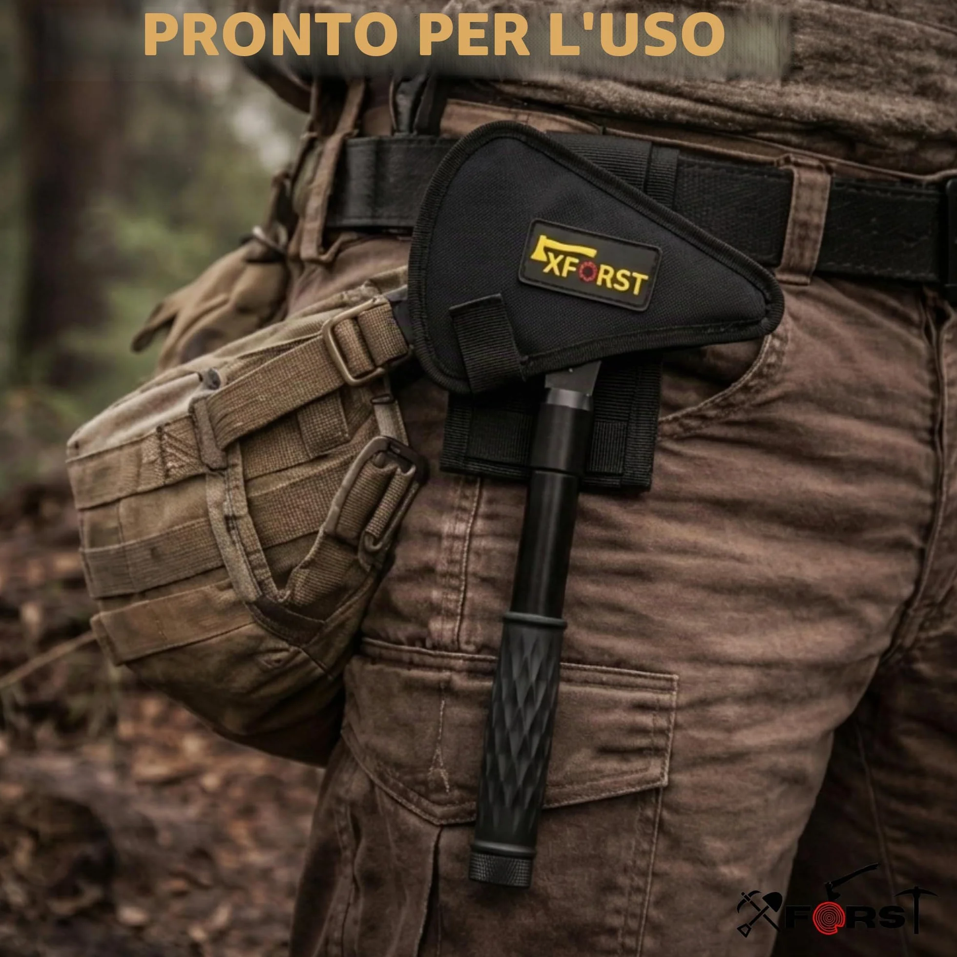 Xforst TM1 Ascia Compatta da Campeggio in Acciaio al Carbonio, Smontabile 2 Pezzi con Fodero e Impugnatura Antiscivolo