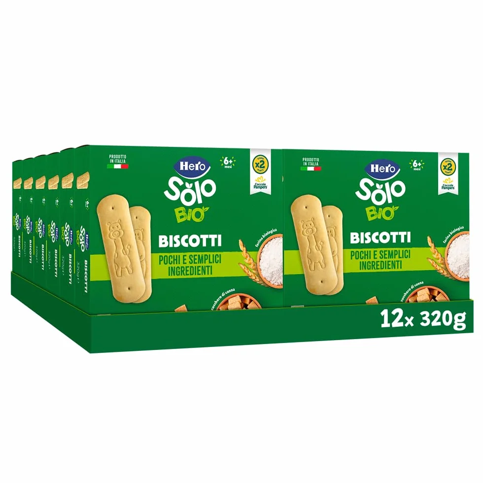Hero Solo Bio, Biscotti Solubili 100% Biologici, senza zuccheri aggiunti e senza olio di palma - 12 confezioni da 320 gr