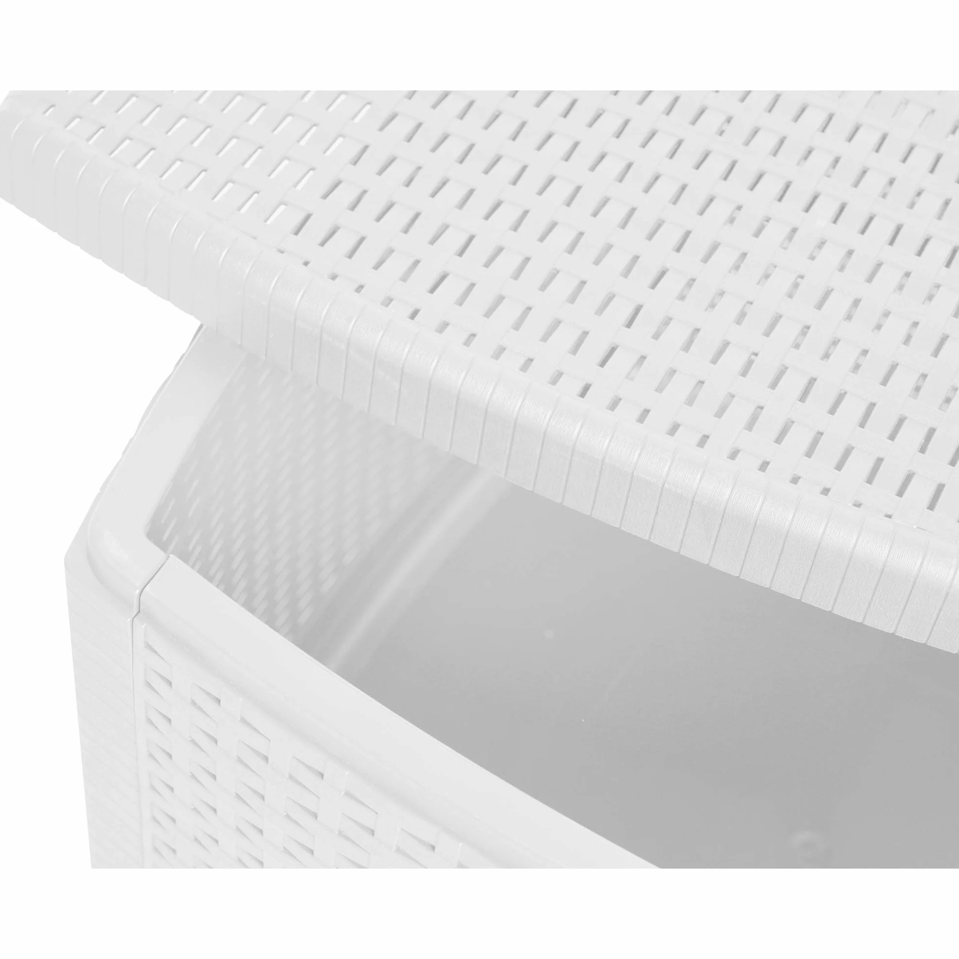 Dmora - Tavolino da Esterno Faenza, Tavolino Contenitore, Tavolo Basso Effetto Rattan, 100% Made in Italy, Cm 53x53h40, Bianco