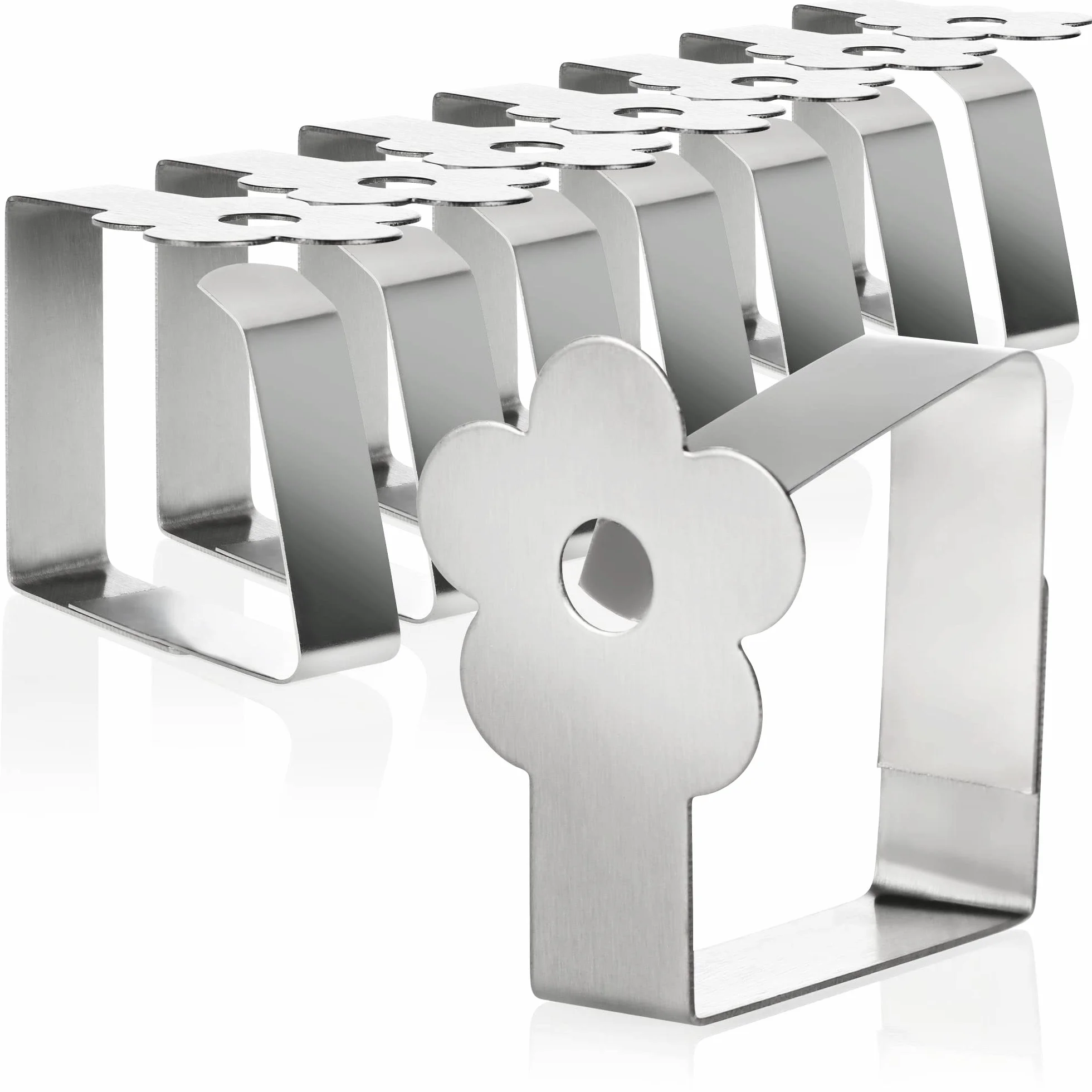 COM-FOUR® 8x clip per tovaglie premium in acciaio inossidabile - porta panni per biancheria da tavola - clip per tovaglie per interno ed esterno - clip in metallo (08 pezzi/fiore)