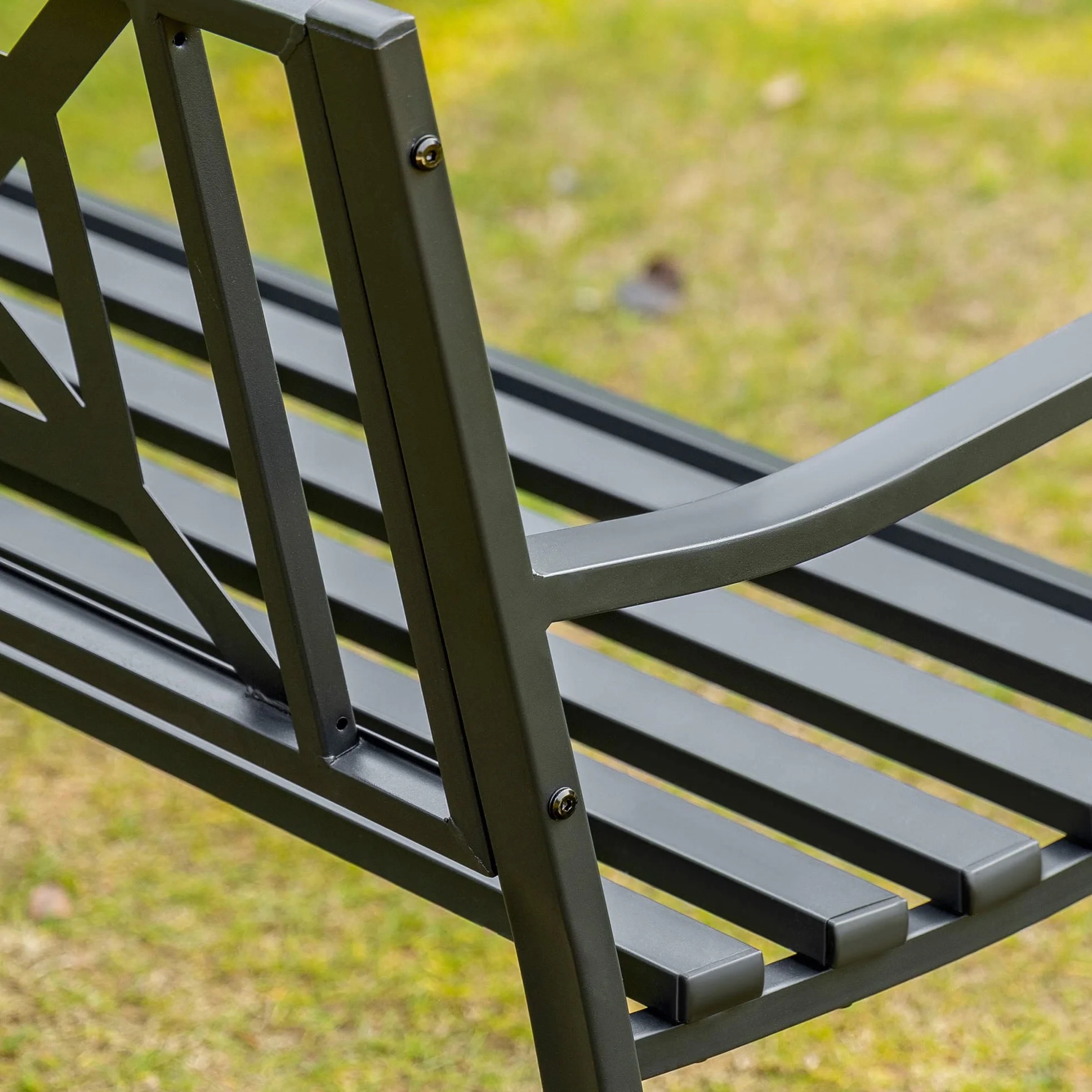 Outsunny Panchina da Giardino in Acciaio per 2 Persone, Panchina da Esterno con Schienale Alto e Braccioli, 128x62.5x81.5 cm, Nero
