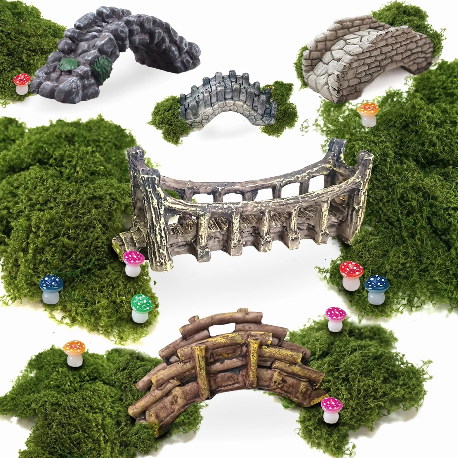 Ponte in miniatura, Muschio, Miniatura per Giardino delle Fate, per La Decorazione del Giardino Artigianale Fai da Te