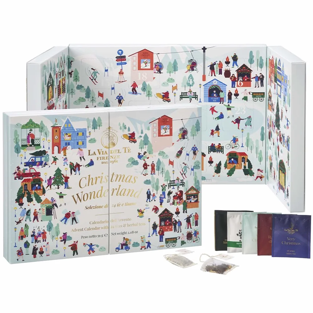 La Via del Te - Calendario Dell' Avvento Natale 2025 - Set Regalo Selezione di 24 bustine filtrofoglia contenenti tè foglia intera e tisane - Edizione Limitata