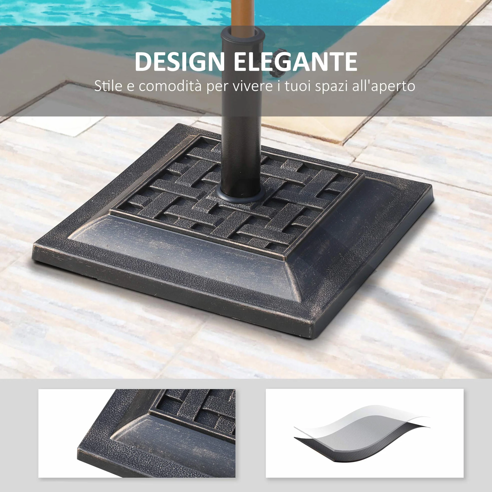Outsunny Basamento per Ombrellone da Giardino in Resina e Acciaio in Stile Vintage, 44x44x32cm, Nero e Bronzo